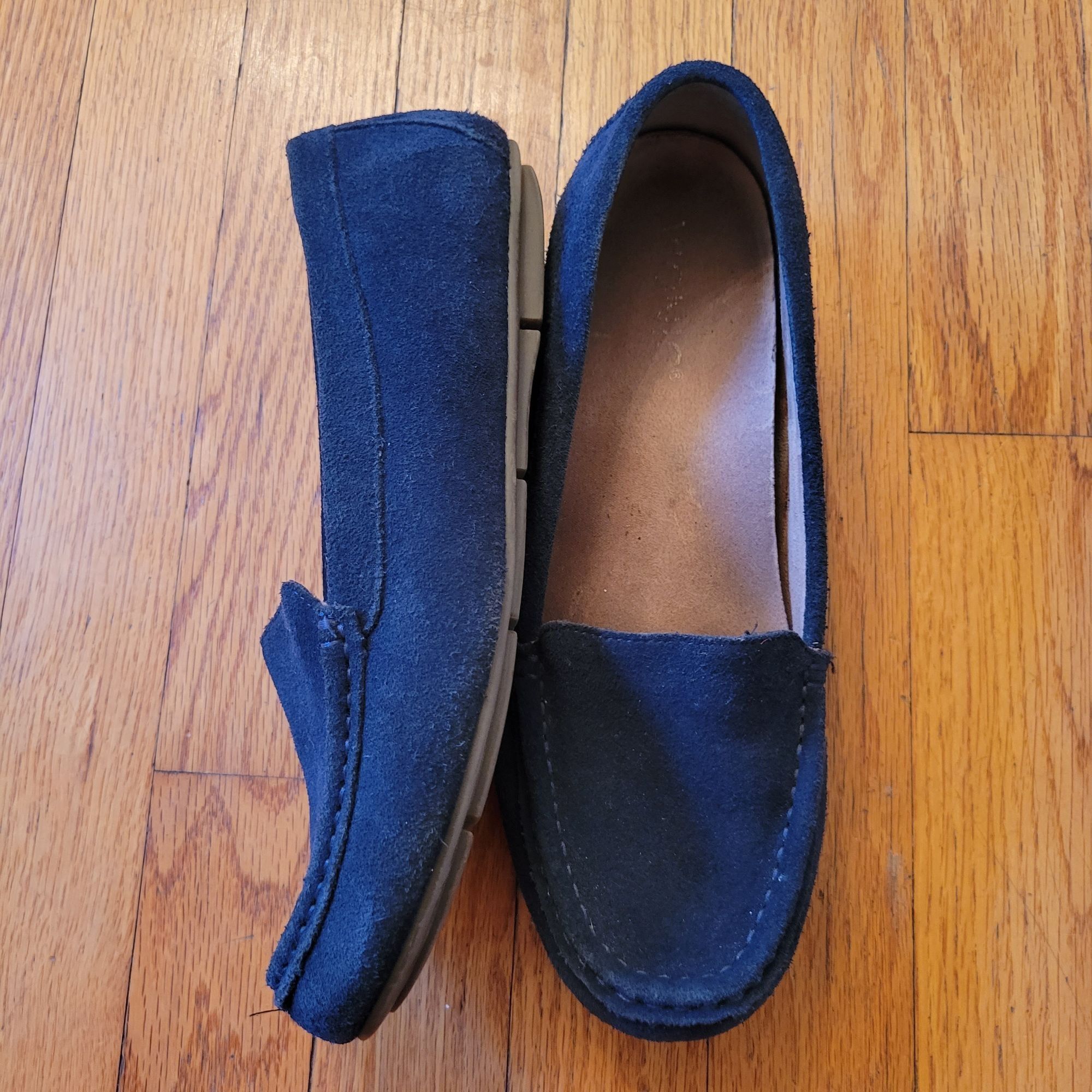 Vionic DEBBIE Leather Suede Loafers 8W Black Comfort Shoes P
