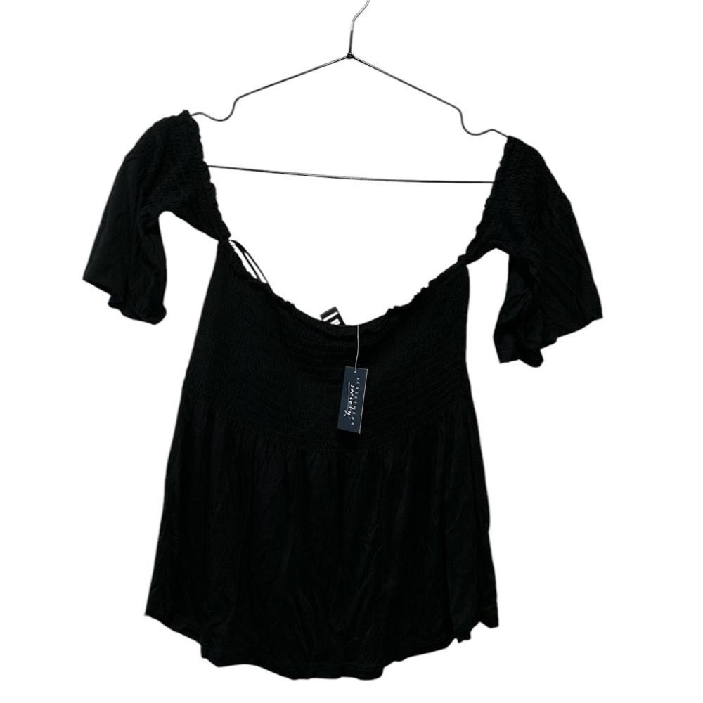 Designer BNWT Black off-the-shoulder smocked crop top Size S / US 4 / IT 40 - 2 Thumbnail