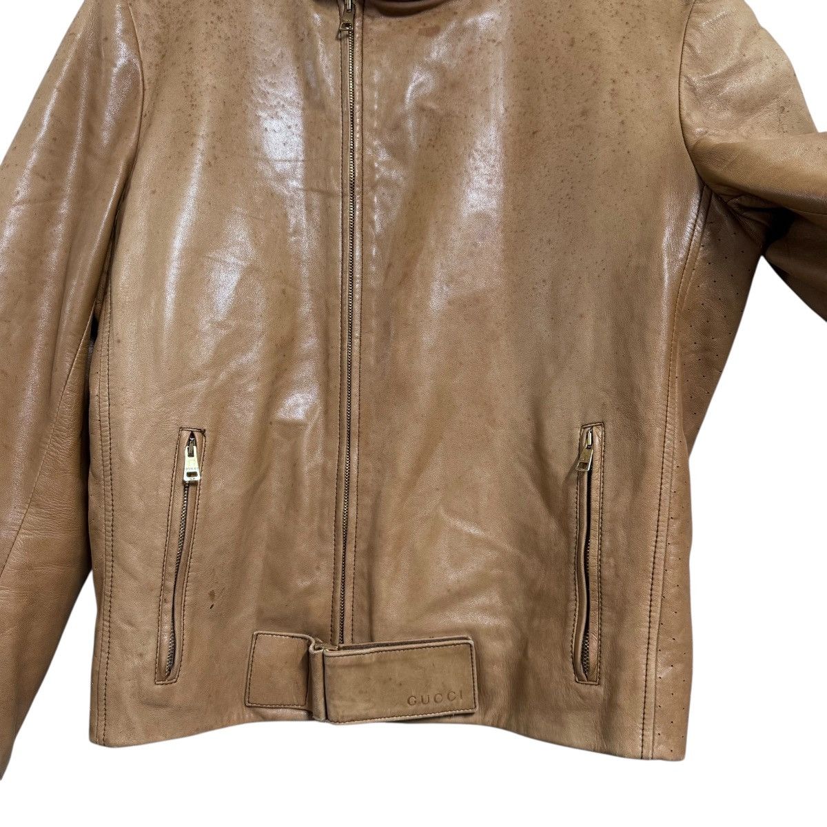 Gucci Gucci By Tom Ford Leather Moto Jacket Patina Size US M / EU 48-50 / 2 - 7 Thumbnail