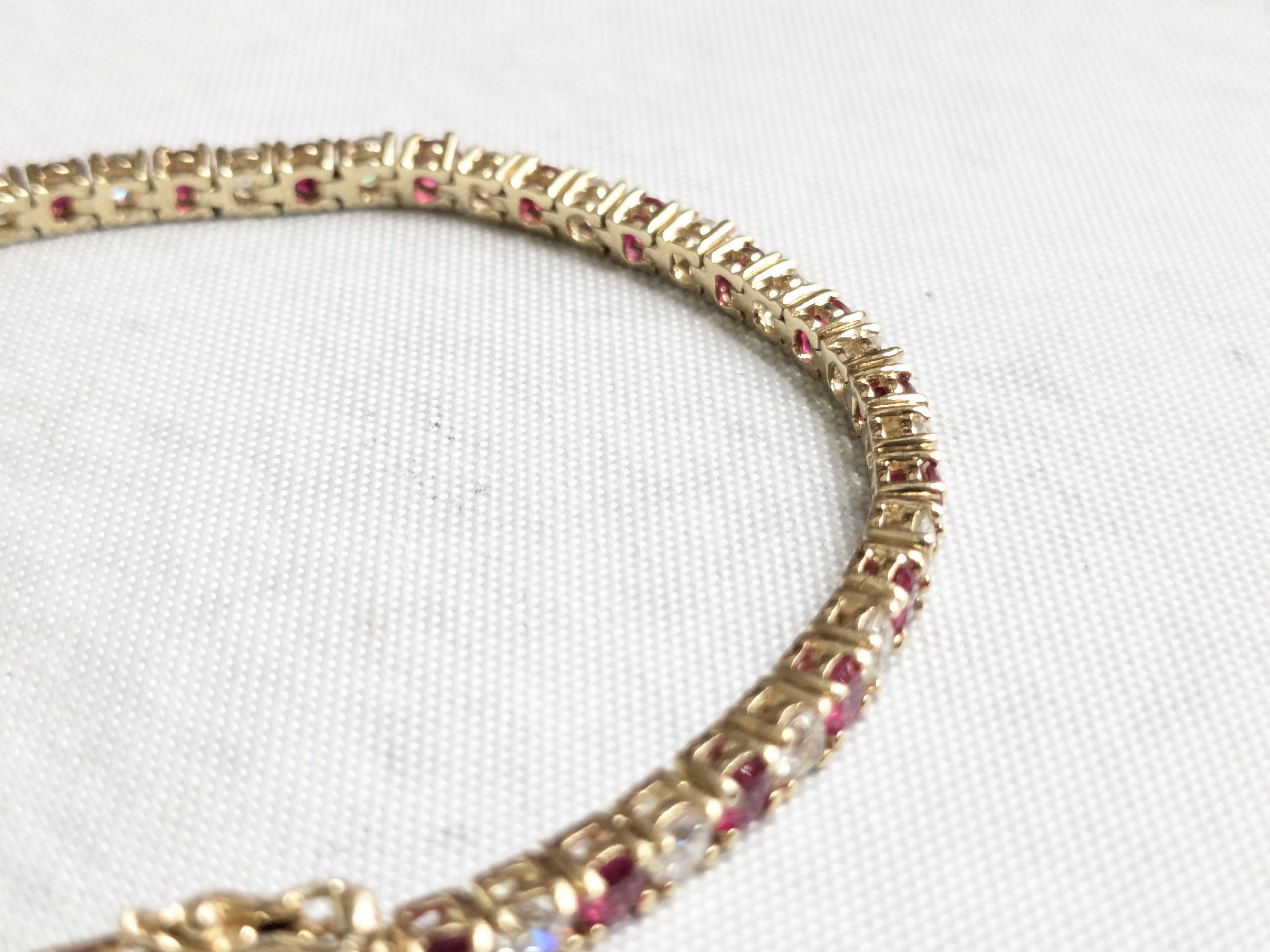 Jewelry Sterling Silver Tennis Bracelet Ruby CZ 7" Gold Plated Size ONE SIZE - 2 Thumbnail
