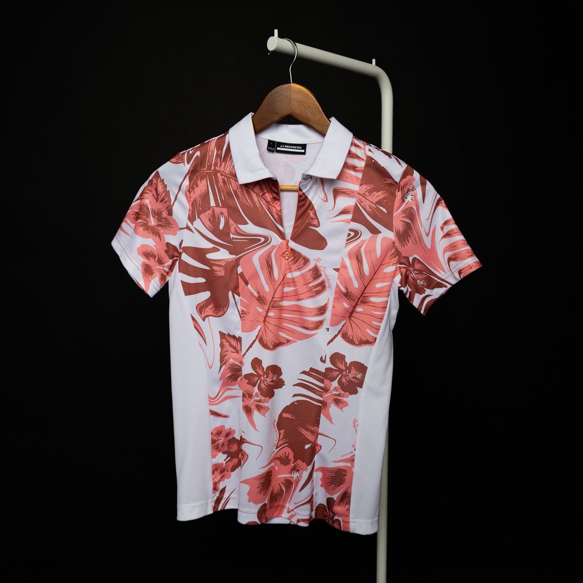 J.Lindeberg J.Lindeberg Womens Polo Shirt Floral Pink White Short Sleeve Size S / US 4 / IT 40 - 1 Thumbnail