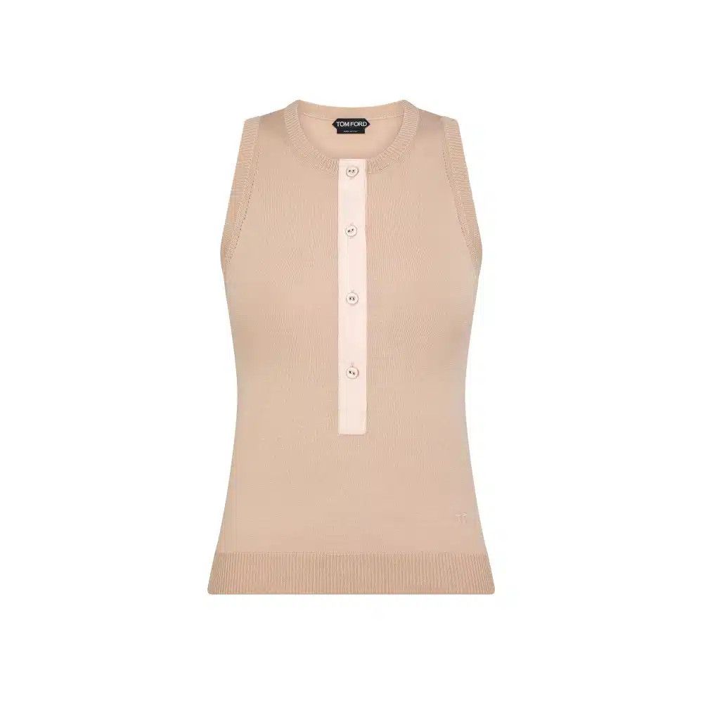 Tom Ford o1loc1c0426 TSK357 Cotton Silk Knit Top in Beige Size XS / US 0-2 / IT 36-38 - 1 Preview