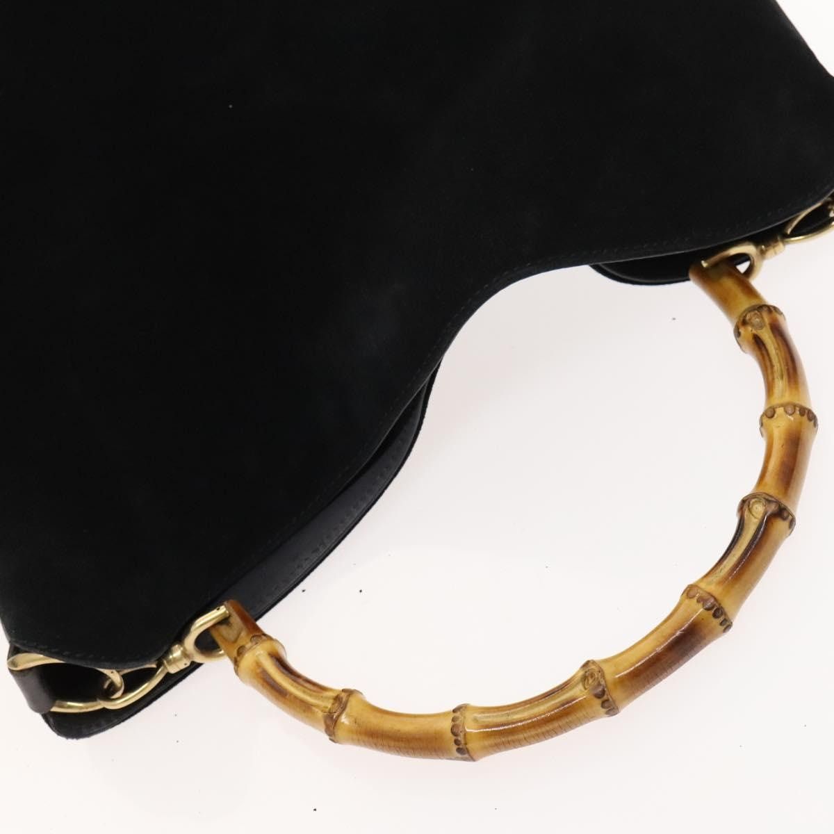 Gucci GUCCI Bamboo Hand Bag Suede Black Gold 001 1014 001 1014 Size ONE SIZE - 6 Thumbnail