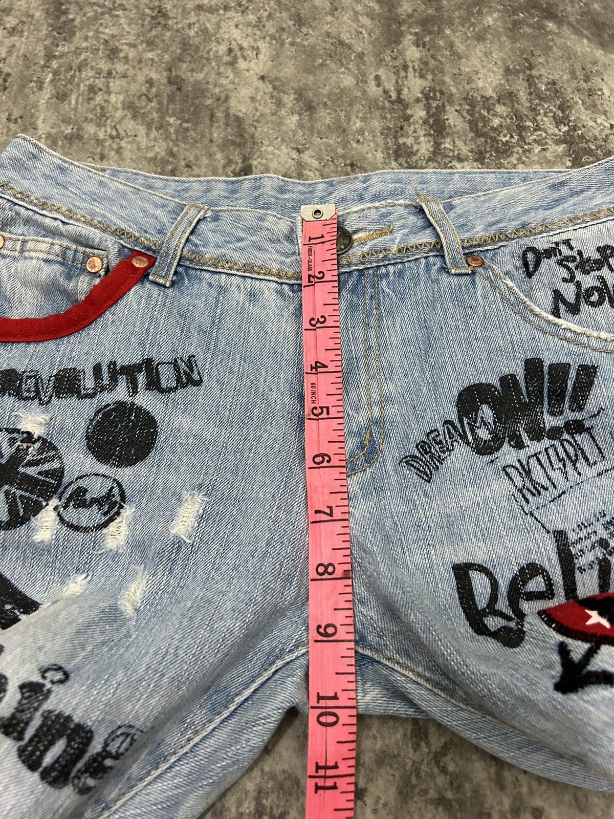 Japanese Brand × Undercover Pink Latte Believe Me Embroidered Distresse Jeans Size US 31 - 16 Thumbnail