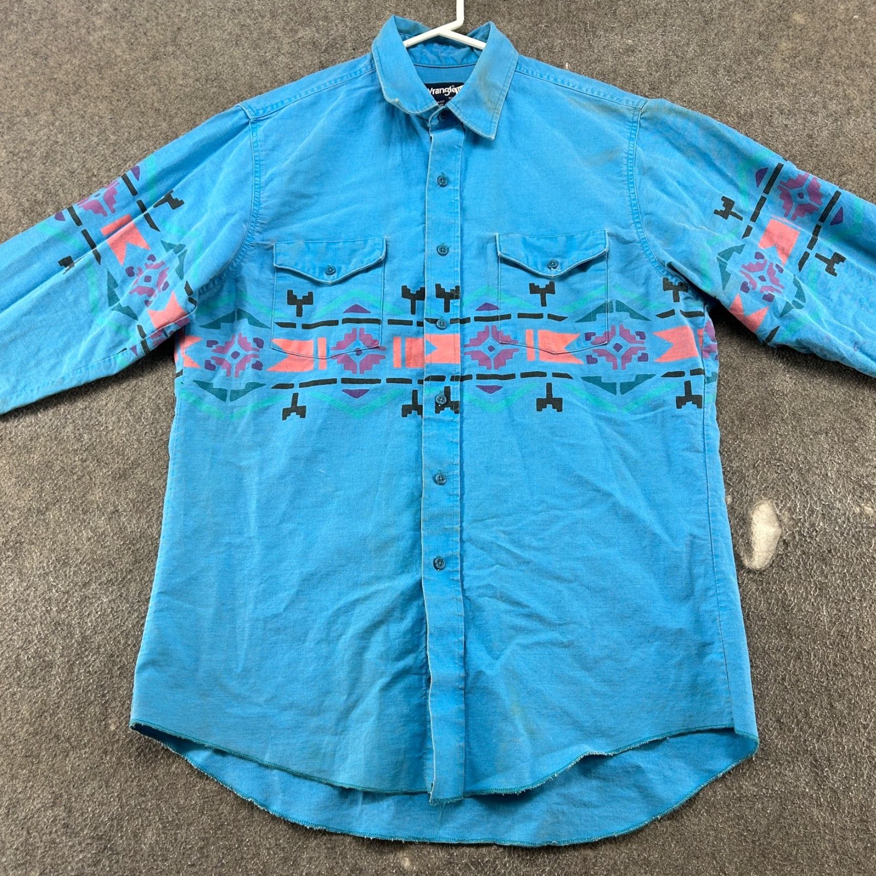 Wrangler VINTAGE Wrangler Shirt Mens 16.5 35 Blue Canvas Brushpopper Aztec Western 90s Size US XL / EU 56 / 4 - 3 Thumbnail