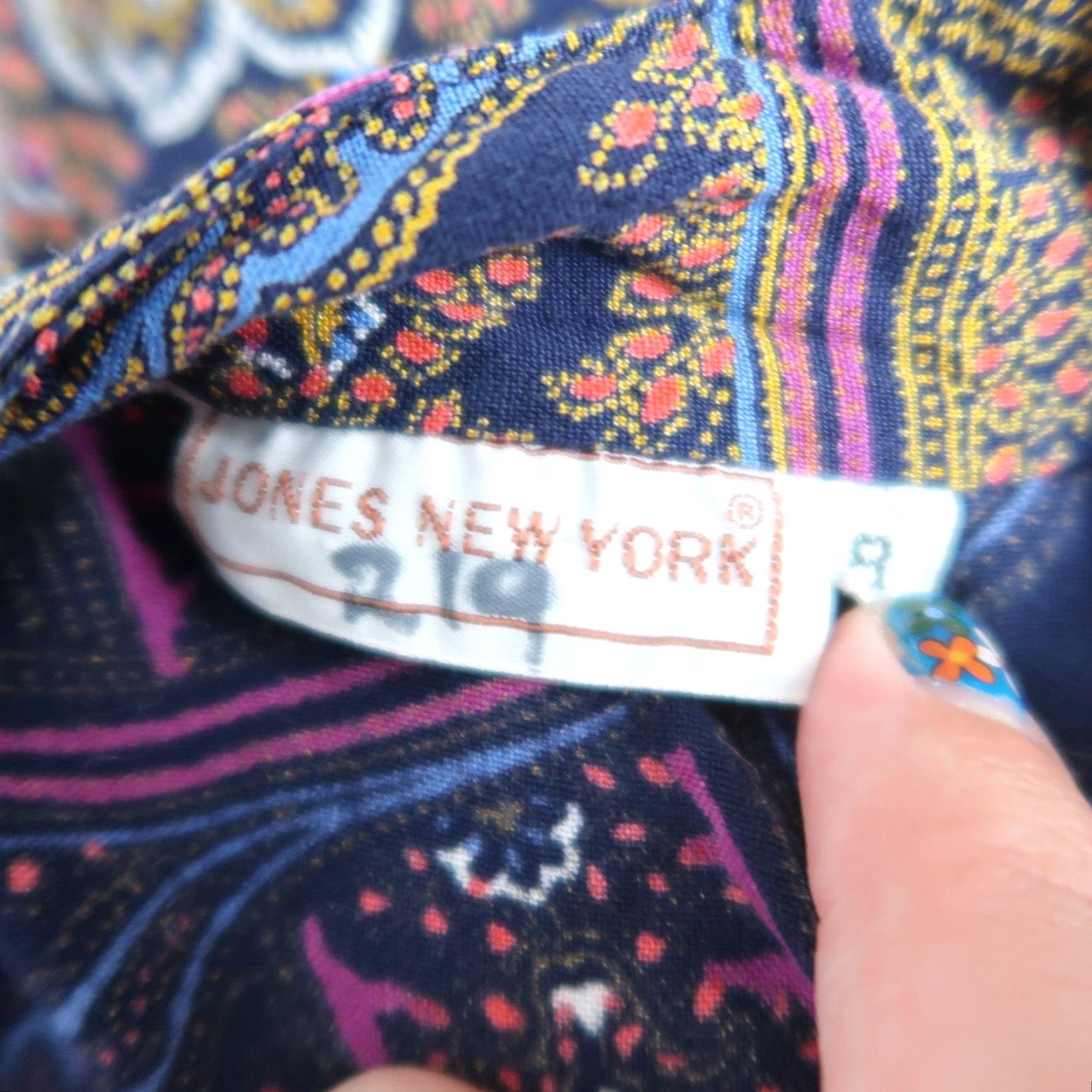 Jones New York VINTAGE Jones New York Navy Blue Paisley Print Blouse 90s 8 Women Long Sleeve Shirt top Size M / US 6-8 / IT 42-44 - 5 Thumbnail