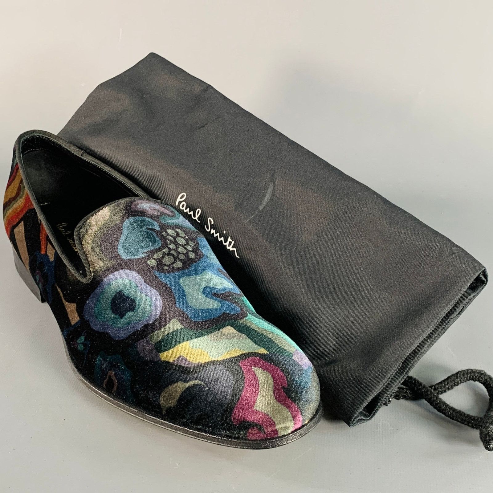 8 Black Multi Color Abstract Print Velvet Slip On Loafers