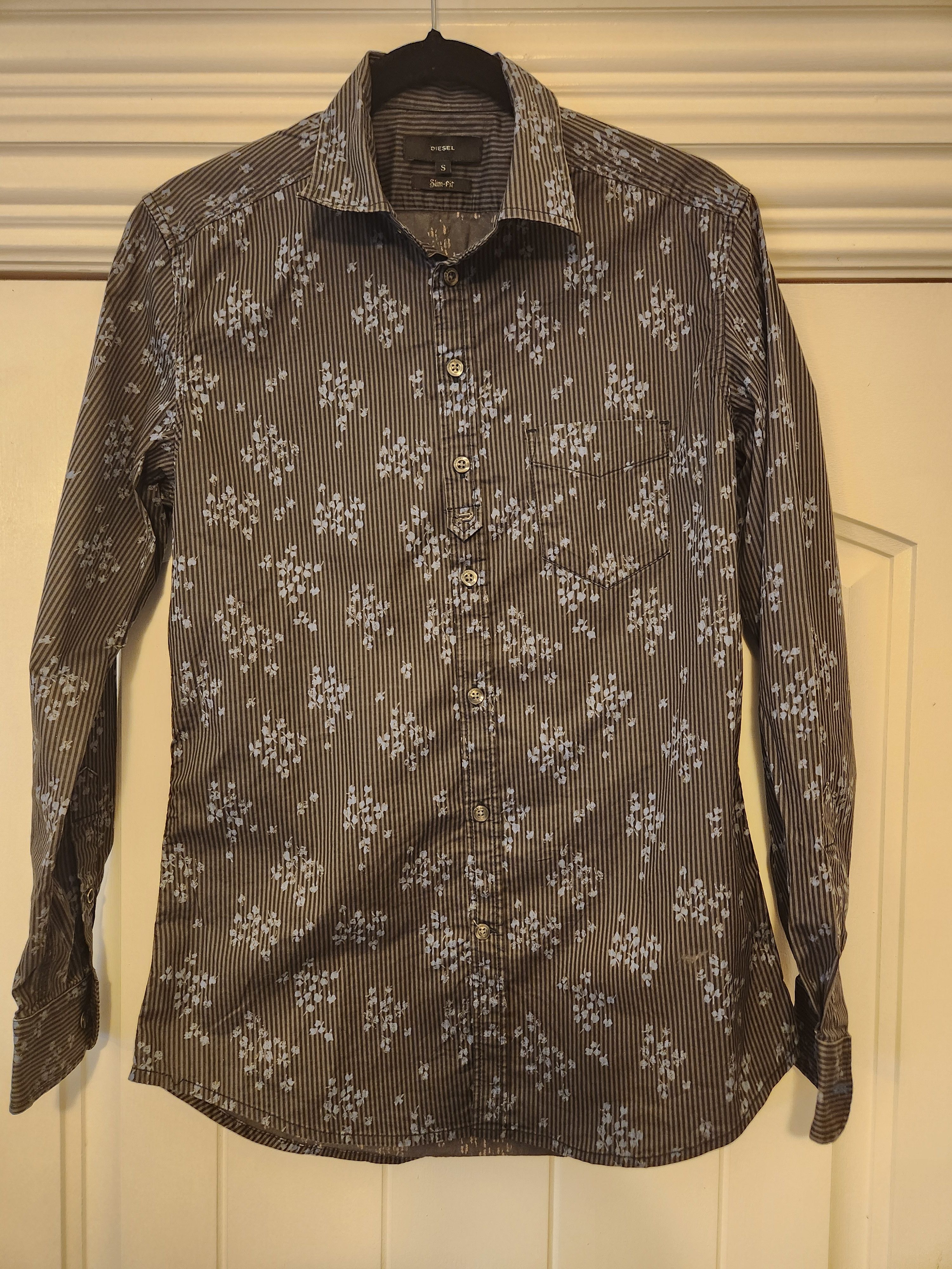 Diesel Men's Cotton Blend Striped/Floral Slim Fit Shirt Size US S / EU 44-46 / 1 - 1 Thumbnail
