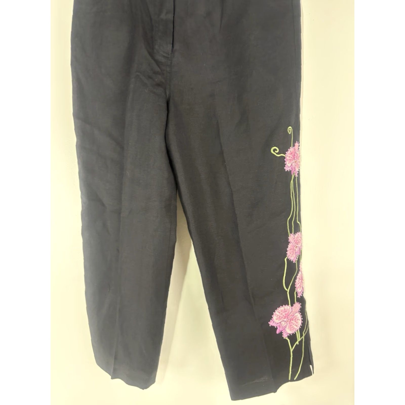 Vintage Larry Levine Black Linen Blend Cropped Dress Pants Womens Size 8 Size 30" / US 8 / IT 44 - 4 Thumbnail
