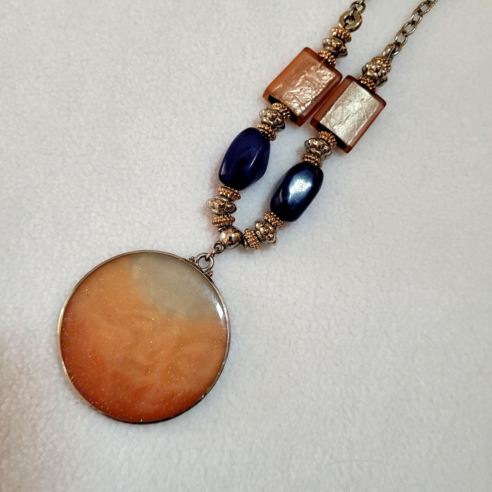 Chicos Chico's Medallion Necklace Acrylic Beads Blue Sunset Colors Size ONE SIZE - 4 Thumbnail