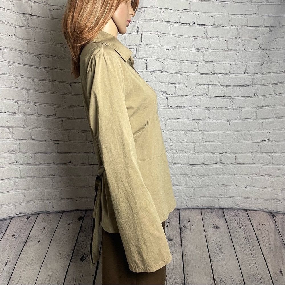 United Colors Of Benetton Benetton Beige Cotton V-Neck Stretch Blouse With Back Tie S Size L / US 10 / IT 46 - 9 Thumbnail