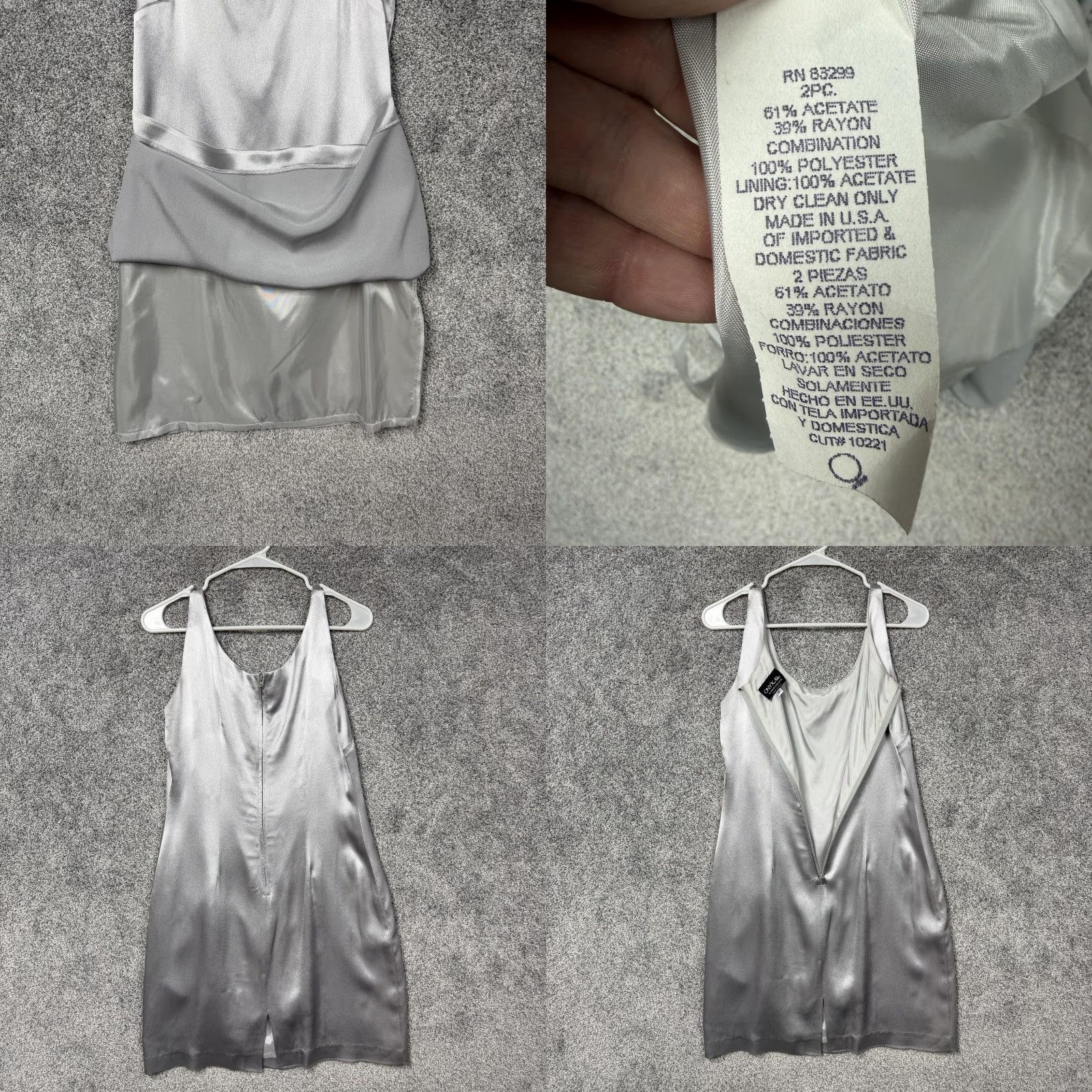 Vintage Onyx Nite Dress 8P Silver Satin Y2K Cocktail Formal Lined Evening Prom Size M / US 6-8 / IT 42-44 - 8 Thumbnail