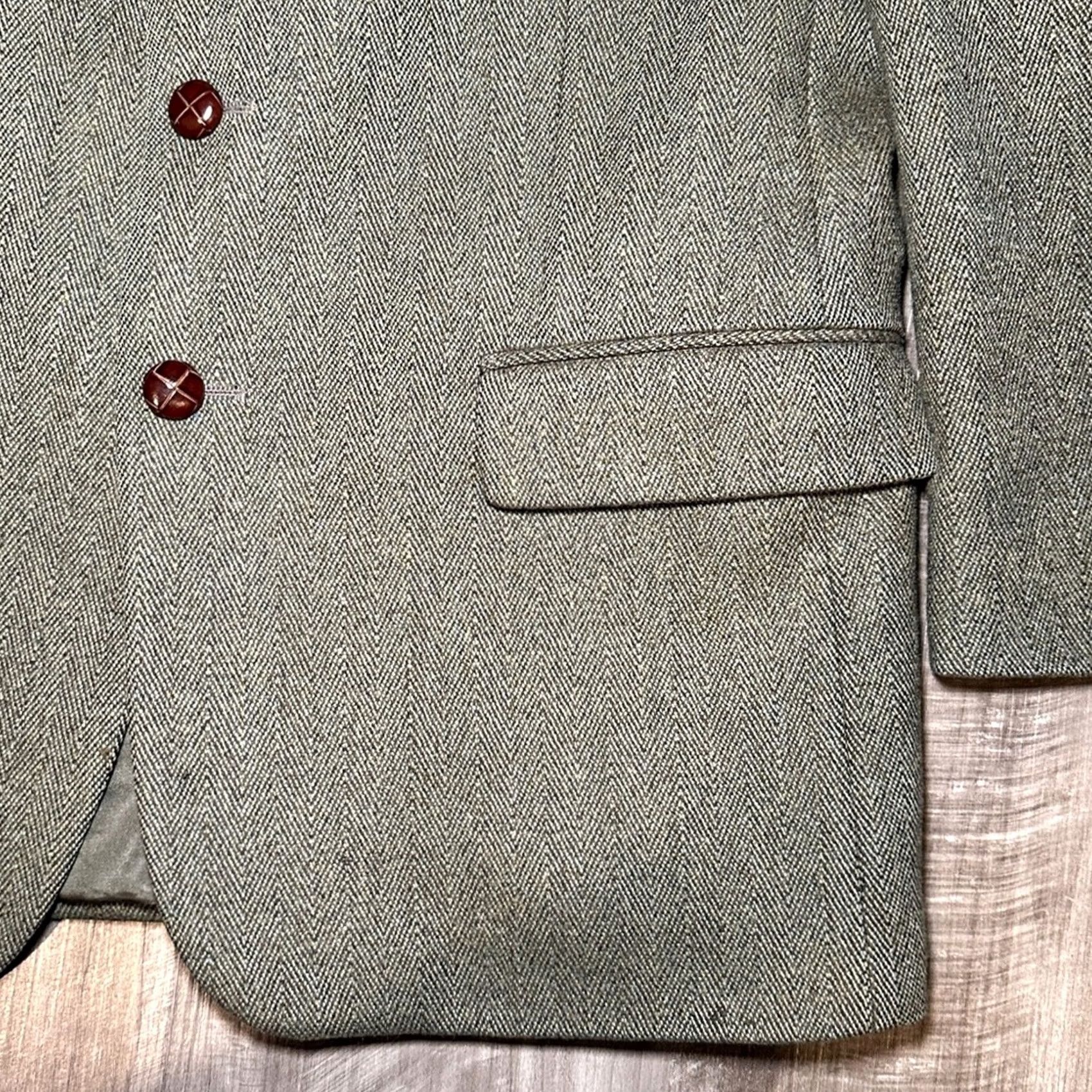 Orvis Orvis Blazer Men 42R Olive Herringbone Heavy Tweed Wool 2 Piece Buttoned Blazer - 42R Size 42R - 5 Thumbnail