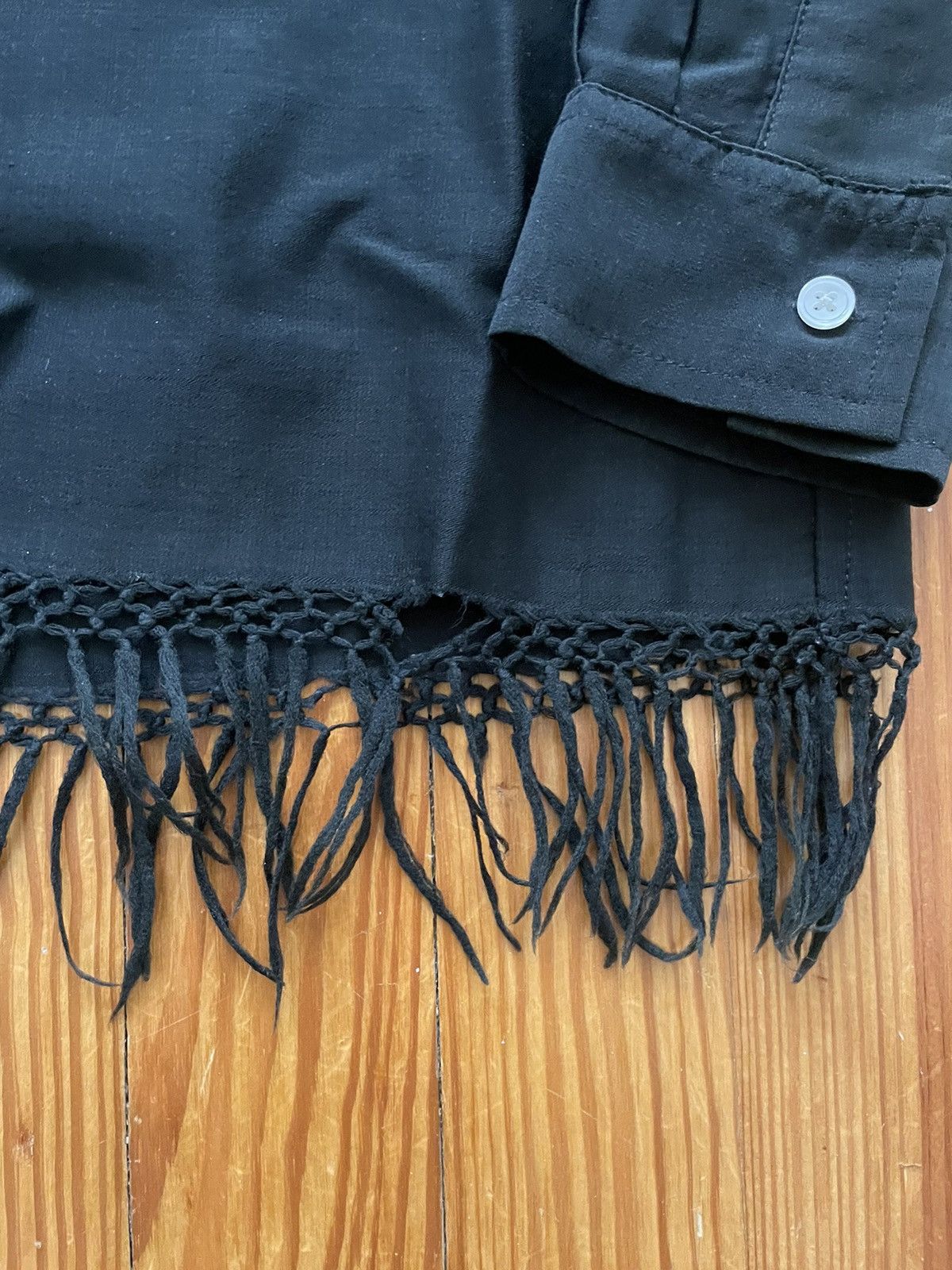 Bode Grail Bode Fringe Button Down Shirt Black Faded Repaired Size US L / EU 52-54 / 3 - 3 Thumbnail