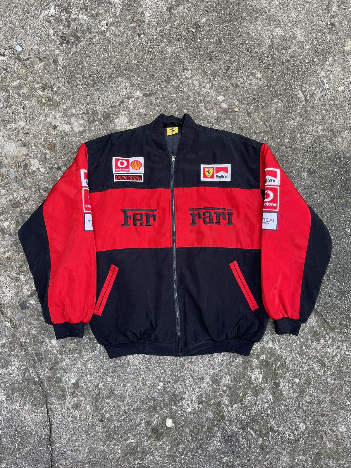 Vintage VTG 1996 Ferrari F1 Embroidered Logos Racing Bomber Jacket ...