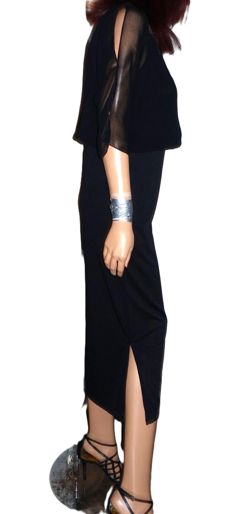 Vintage Vintage Black Sheer Applique Midi Dress L Size L / US 10 / IT 46 - 7 Thumbnail