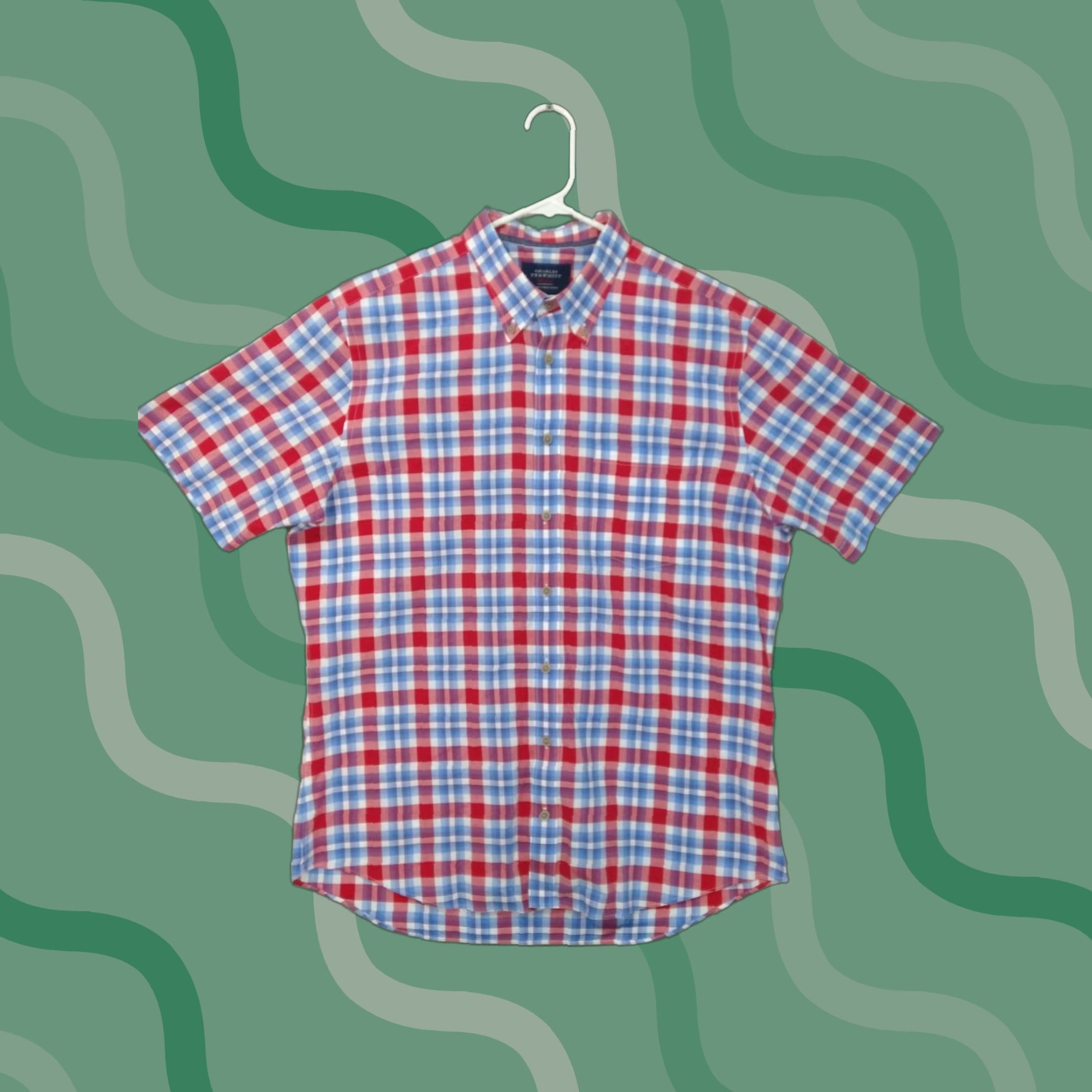 Charles Tyrwhitt CHARLES TYRWHITT Slim Fit Button-Up Shirt Mens Large Blue Red Plaid Short Sleeve Cotton Classic Preppy Size US L / EU 52-54 / 3 - 1 Thumbnail
