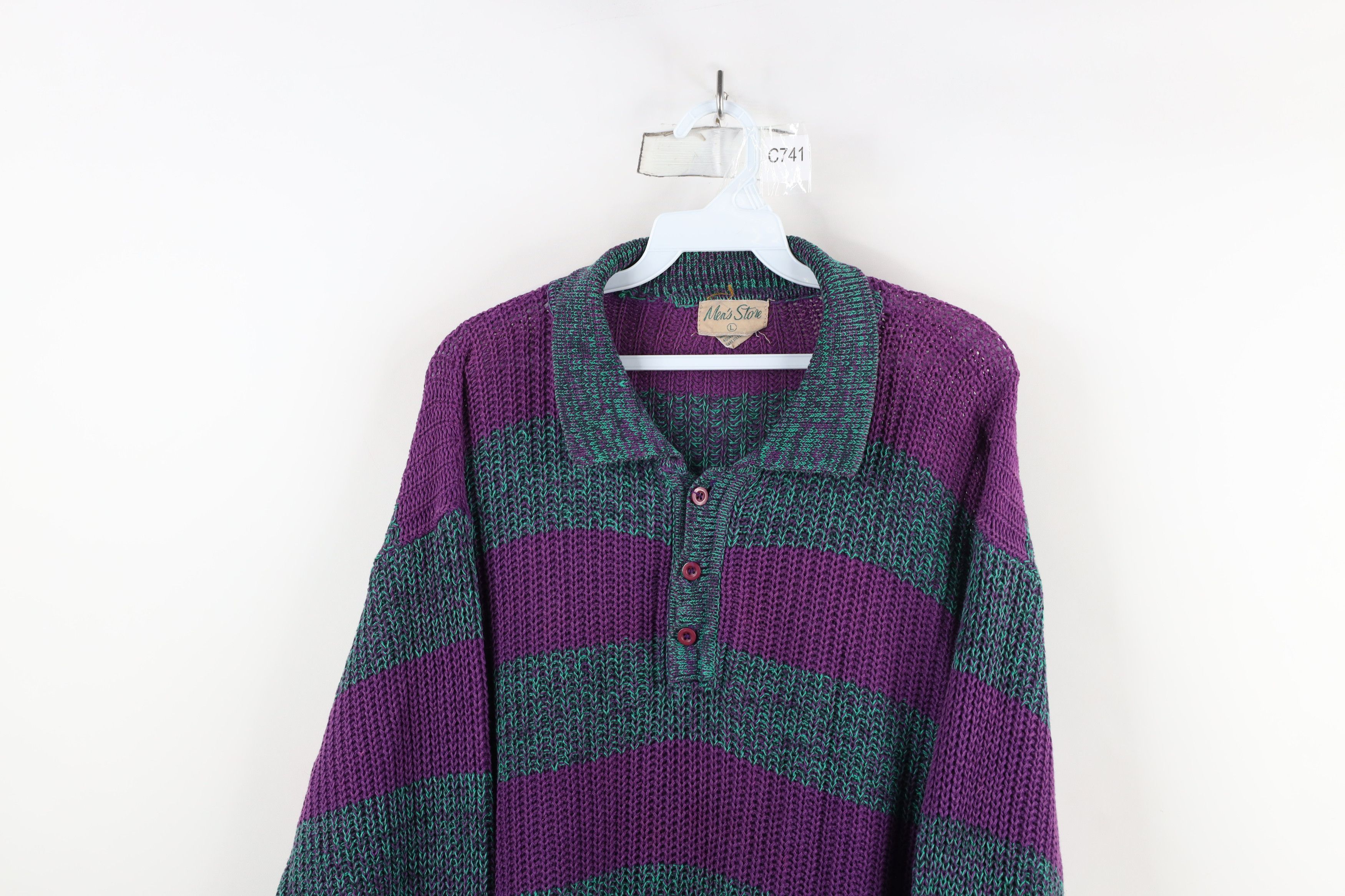 Vintage Vintage 90s Streetwear Block Ribbed Knit Collared Sweater Size US L / EU 52-54 / 3 - 2 Thumbnail