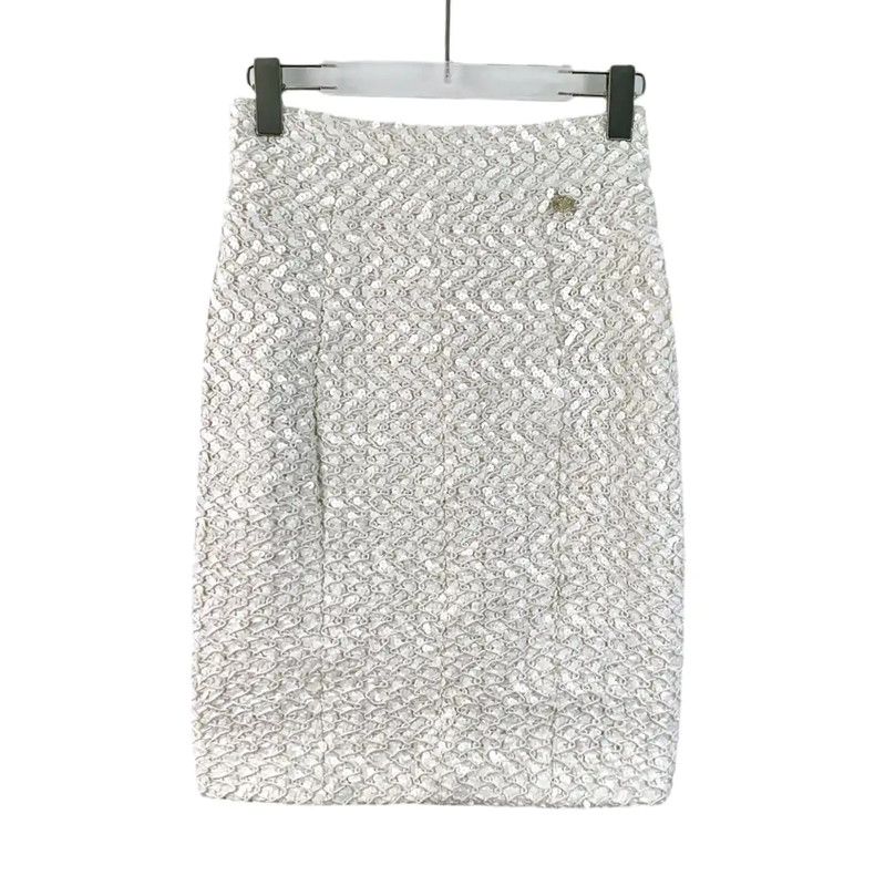 Chanel Chanel White Cotton Women's Skirt 0089 Size 22" - 1 Thumbnail