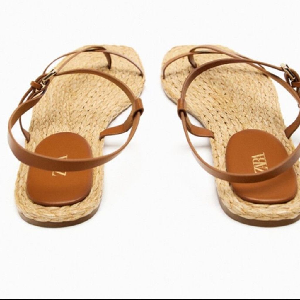 Zara 🤎 FLAT SANDALS WITH LEATHER STRAPS Size US 10 / IT 40 - 7 Thumbnail