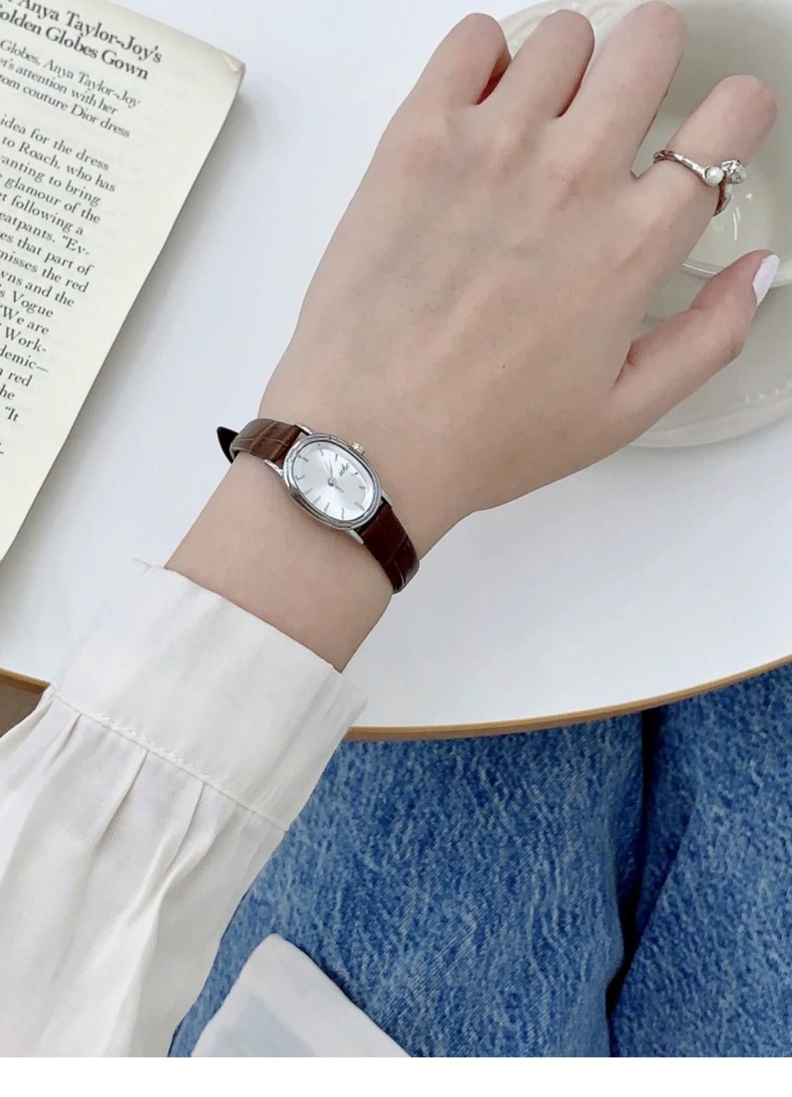 Jewelry Leather Strap Oval Dial Wristwatch, Classic Style Size ONE SIZE - 7 Thumbnail