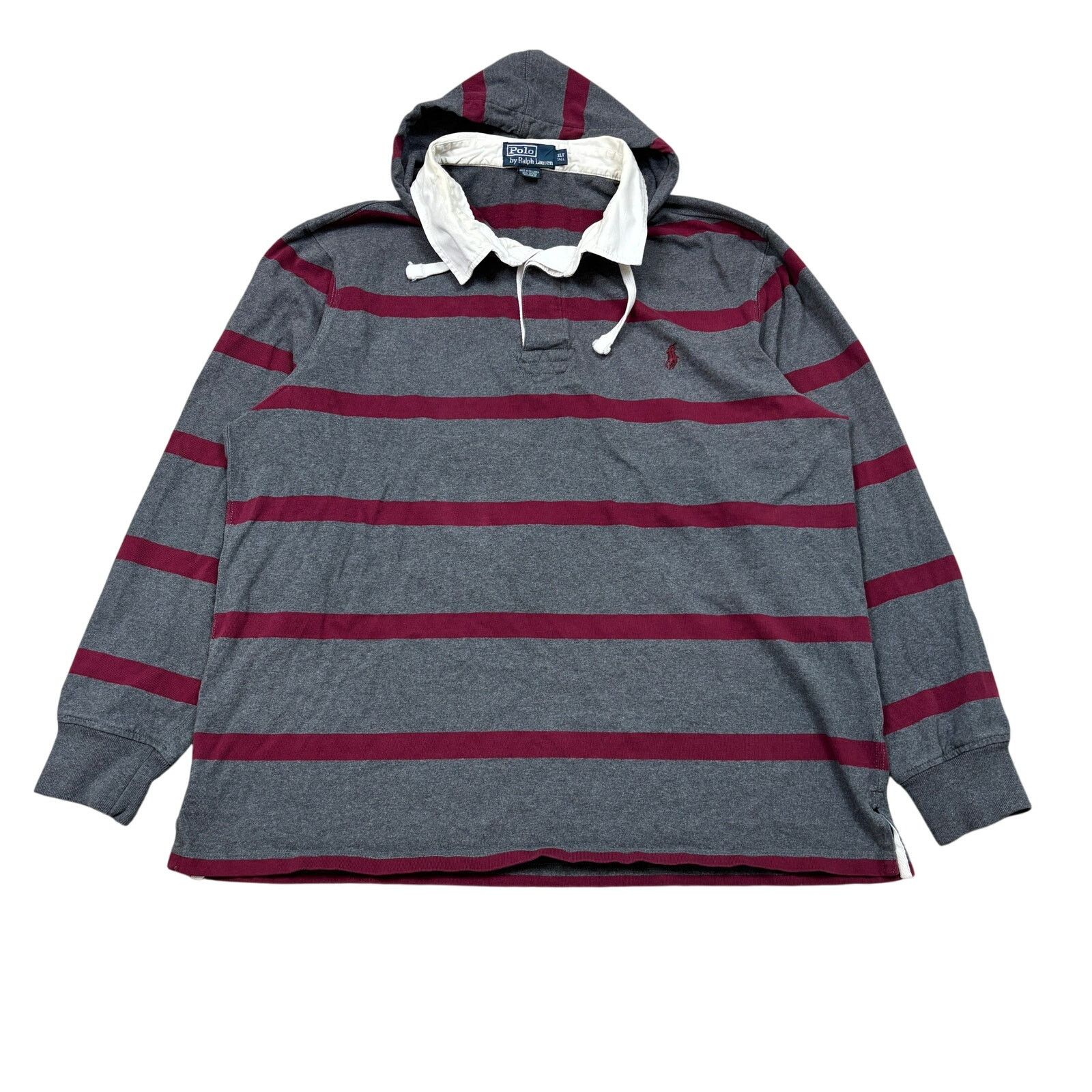 Polo Ralph Lauren × Vintage Vintage Polo Ralph Lauren Hooded Rugby Shirt Long Sleeve XLT Size US XL / EU 56 / 4 - 1 Thumbnail