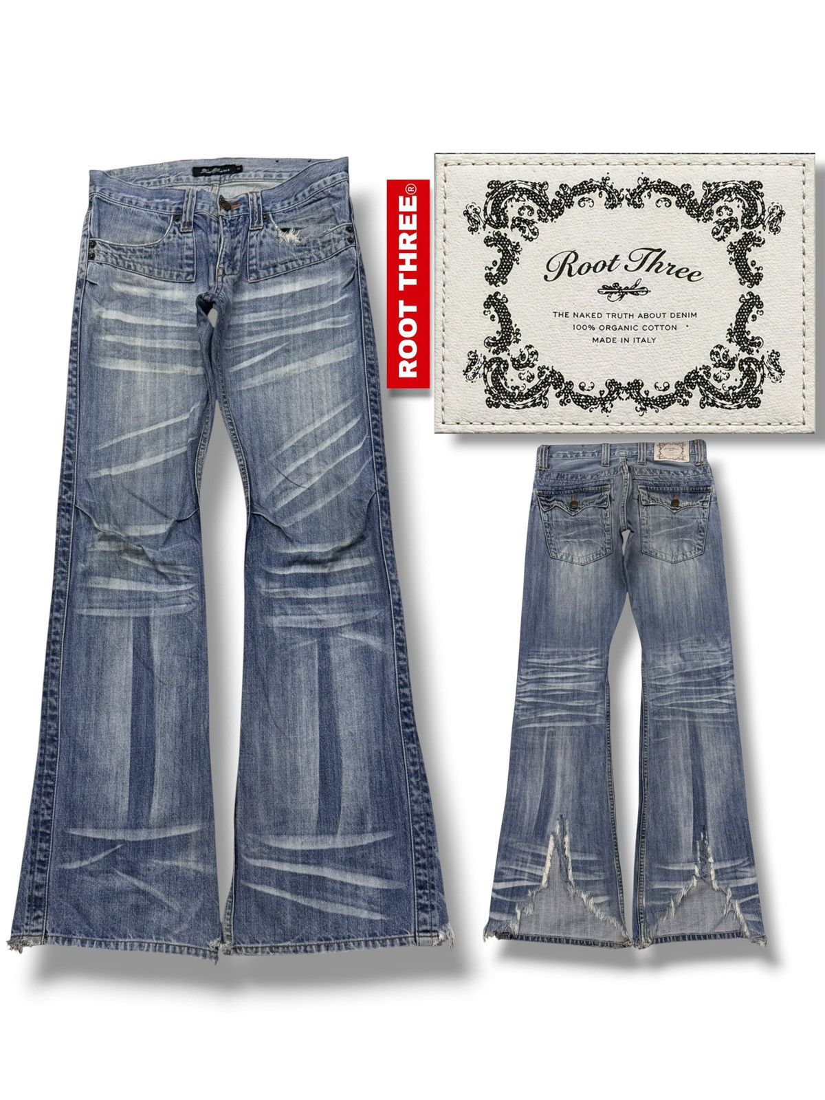 Japanese Brand Vintage Root Three Y2K Japanese-style Distressed Denim | W30 Size 30" / US 8 / IT 44 - 1 Thumbnail