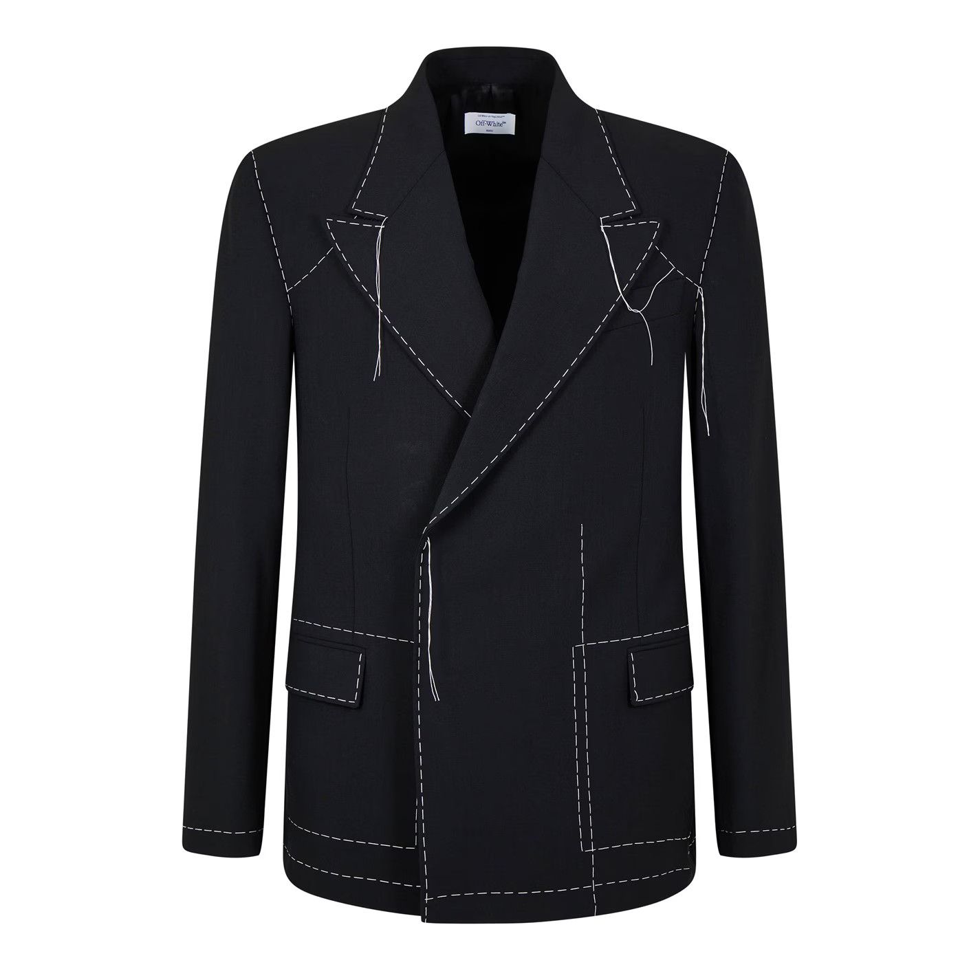 Off-White o1g2r1mq0326 Body Stitch Double-Breasted Blazer in Black Size US L / EU 52-54 / 3 - 1 Thumbnail