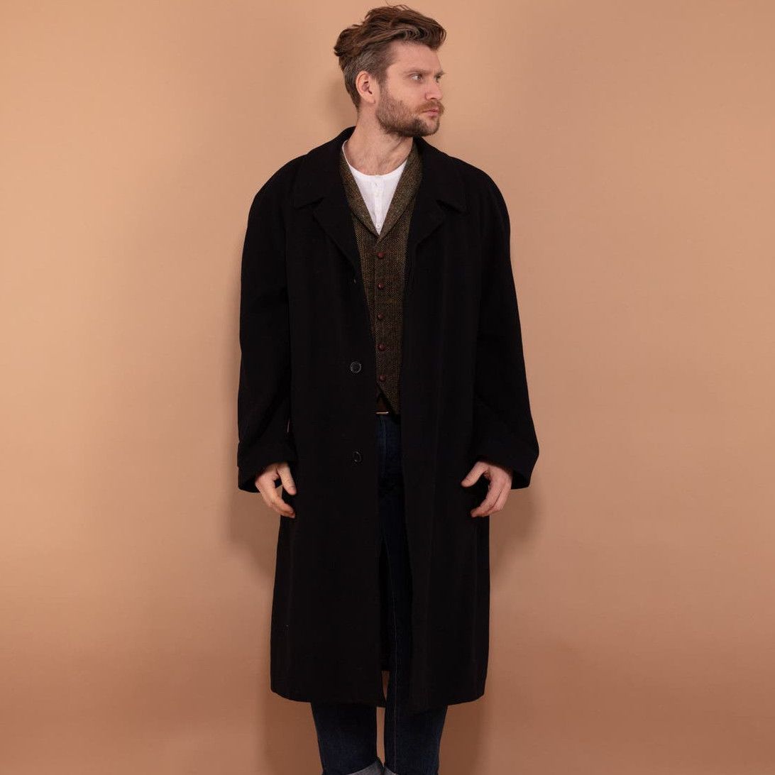 image of Vintage 90's Men Cashmere Blend Coat In Navy Blue (Size 2XL)