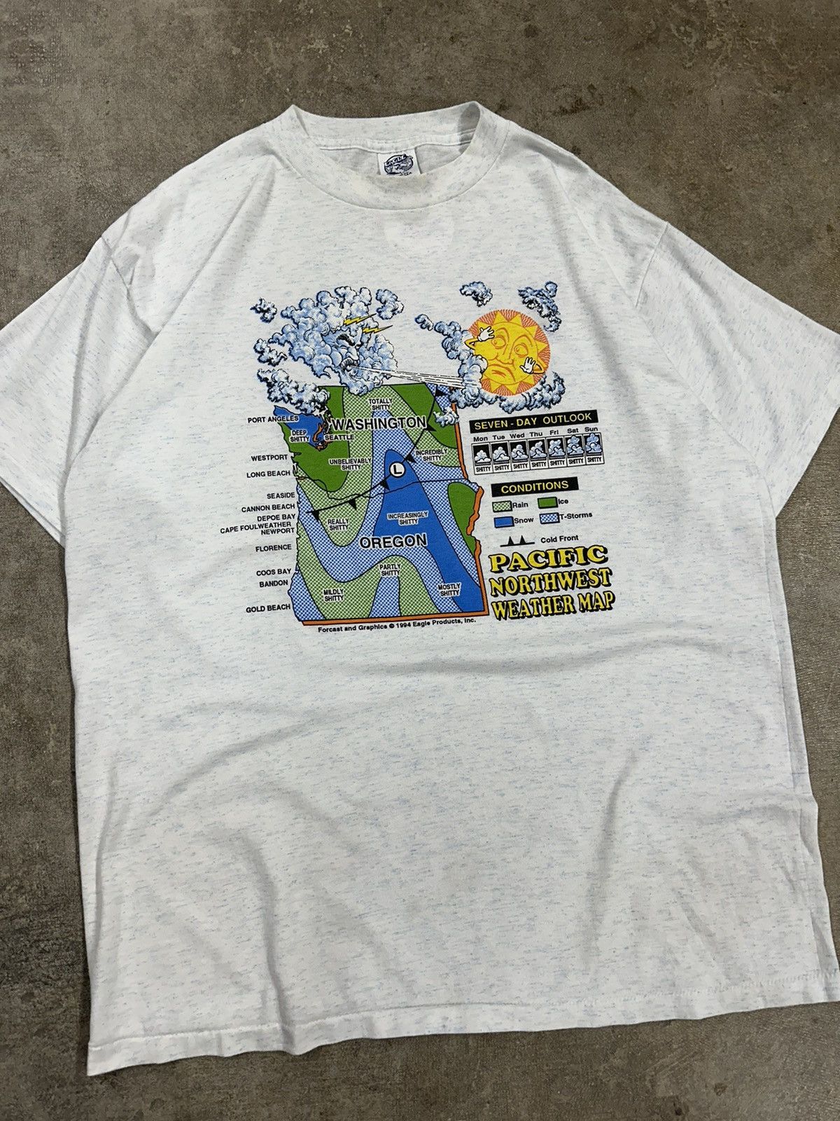 Vintage Vintage 90s Pacific Northwest Weather Map Cartoon T-Shirt Size US XL / EU 56 / 4 - 3 Thumbnail
