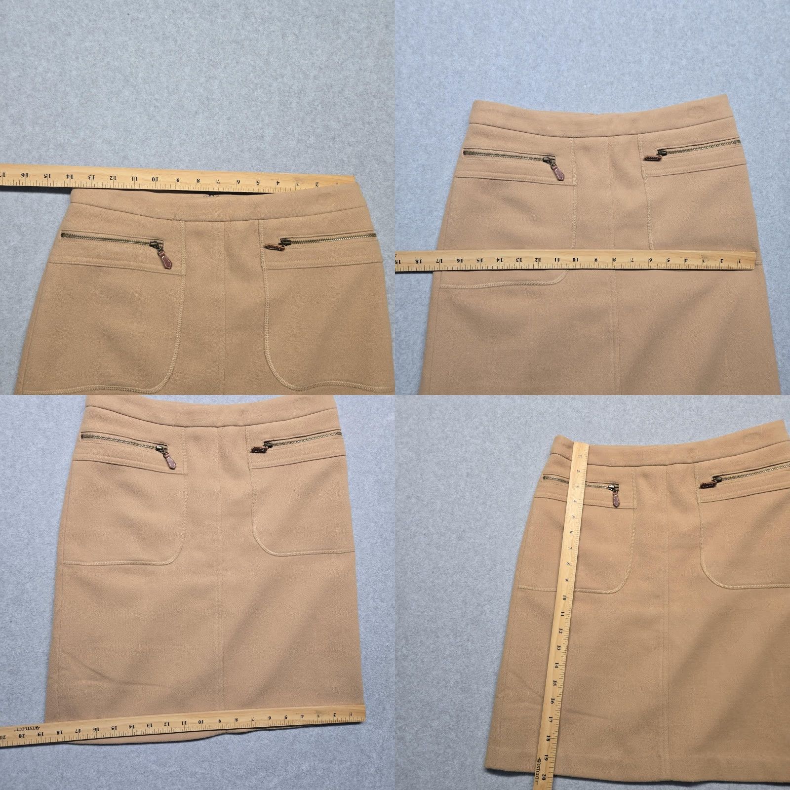 J.McLaughlin VINTAGE J.McLaughlin Skirt Womens 8 Tan Camel A-Line Lined Front Zip Pockets Back Zip Size 30" / US 8 / IT 44 - 8 Thumbnail