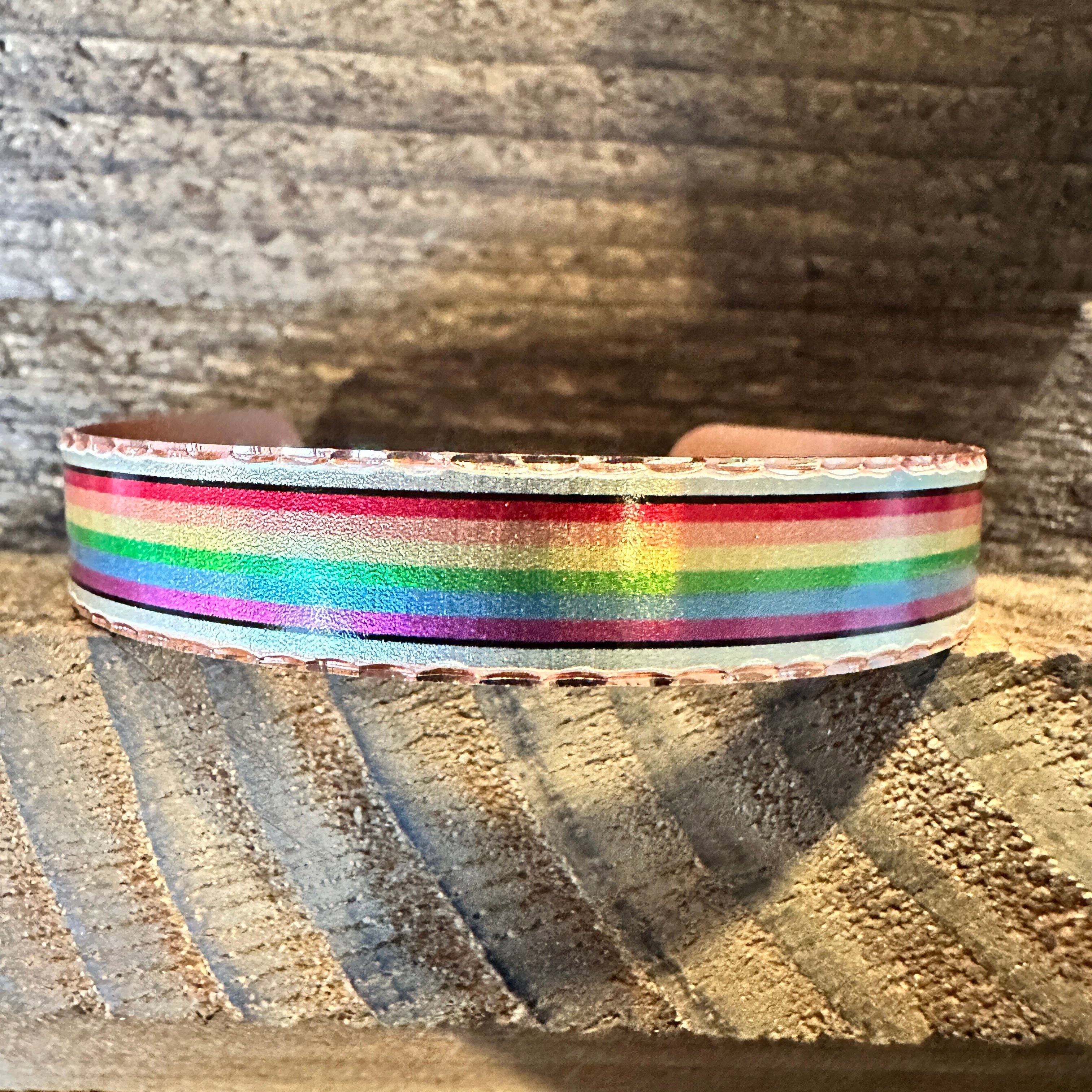 Other Handmade Boho Copper Narrow Cuff Bracelet, Diamond Cut Rainb Size ONE SIZE - 3 Thumbnail