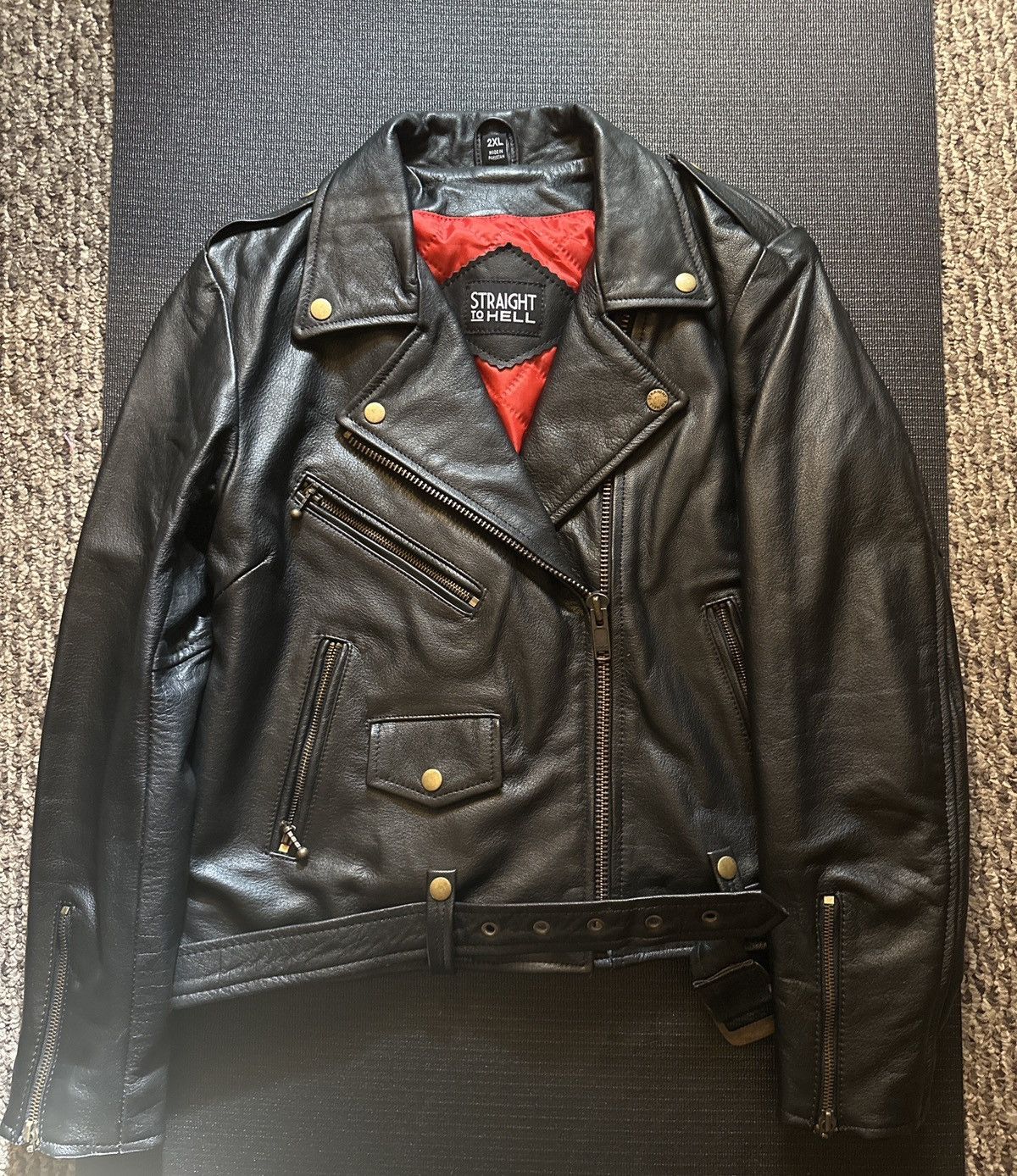 Straight To Hell Straight To Hell “Commando” Leather Jacket - Black & Brass Size XXL / US 16-18 / IT 52-54 - 1 Thumbnail