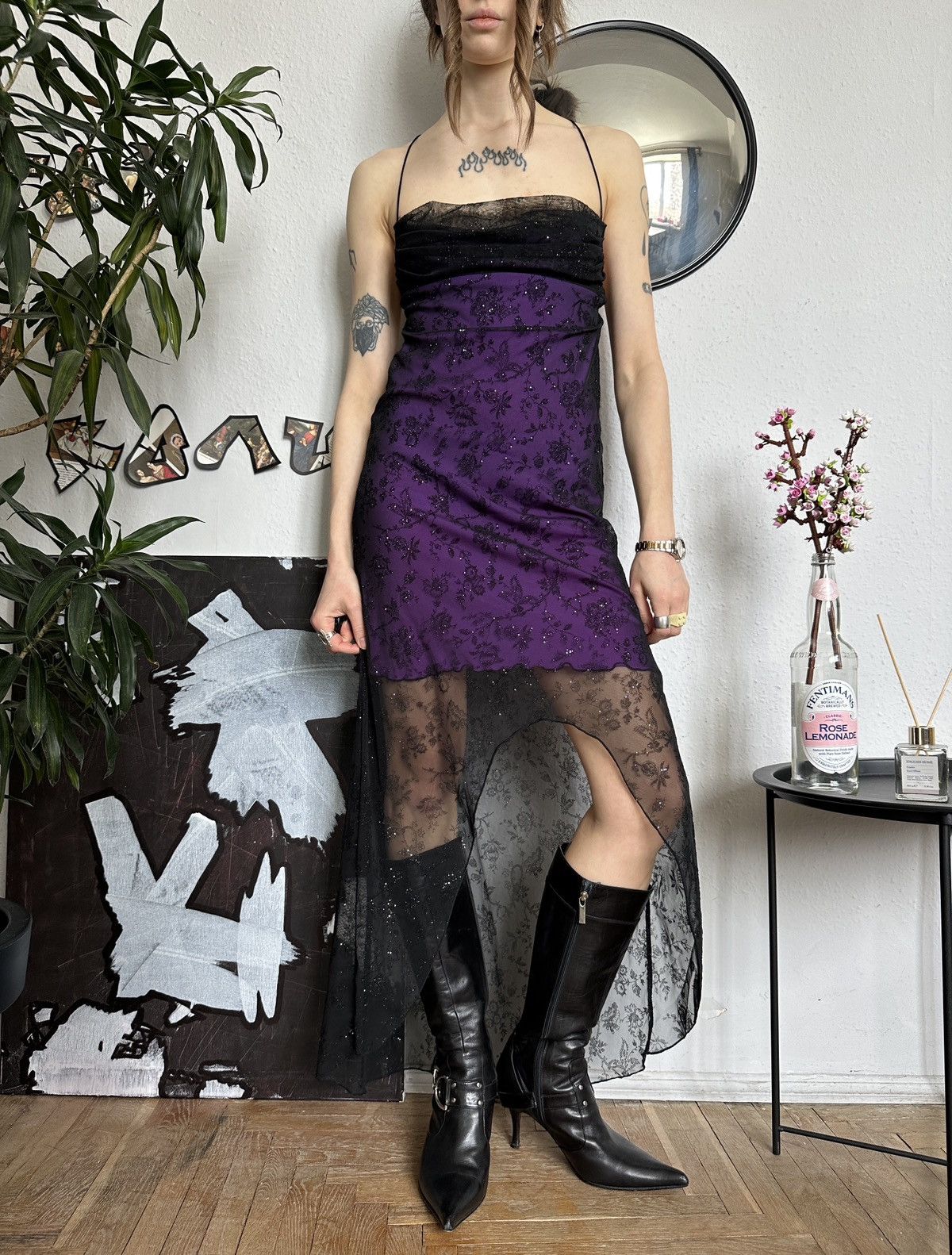 Vintage Whimsigoth Vintage Glitter Sexy Mini Asymmetrical Dress Size S / US 4 / IT 40 - 3 Thumbnail
