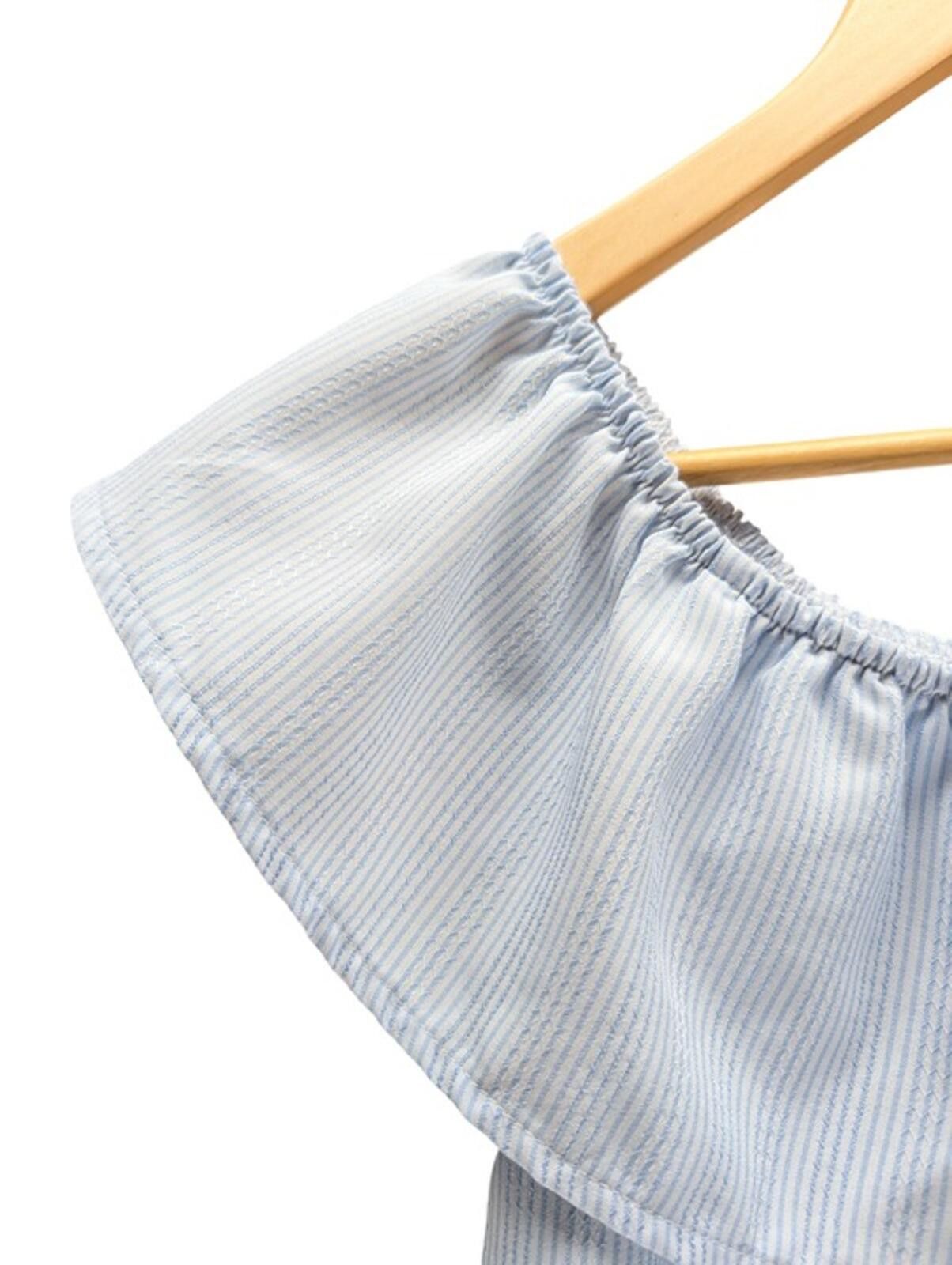 Belief NYC Belife Off Shoulder Top Kids (16) Ruffle Neck Blue Stripe Size XL / US 12-14 / IT 48-50 - 2 Thumbnail