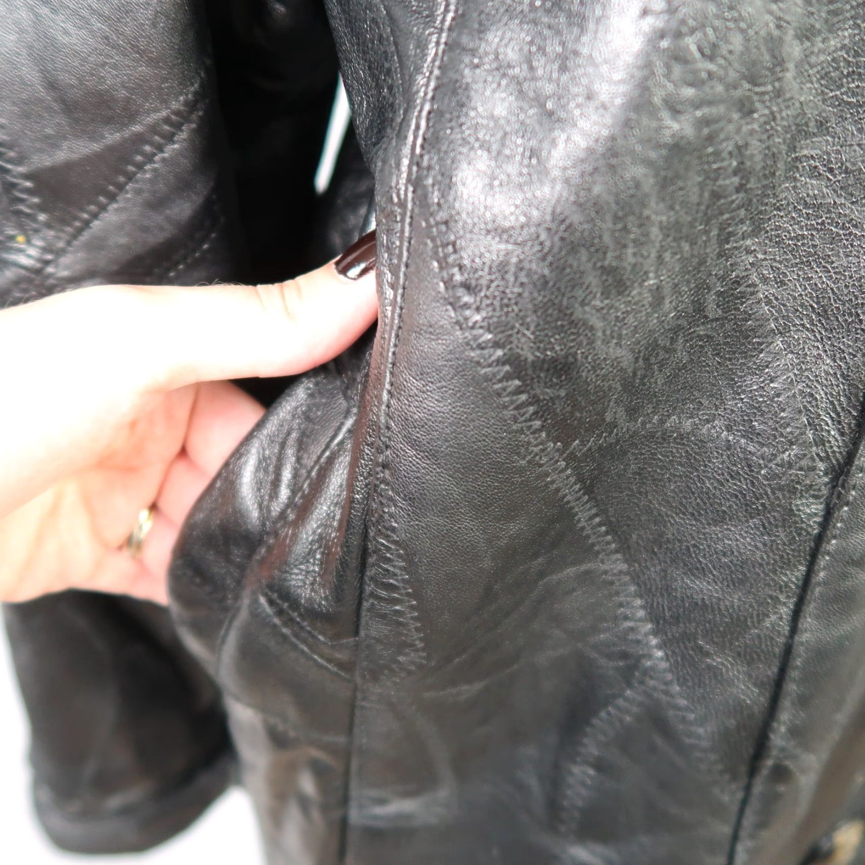 Vintage VINTAGE Maxam Leather Jacket Patchwork Lambskin Coat 1990s M Black Womens Grunge Casual Jacket Size M / US 6-8 / IT 42-44 - 7 Thumbnail