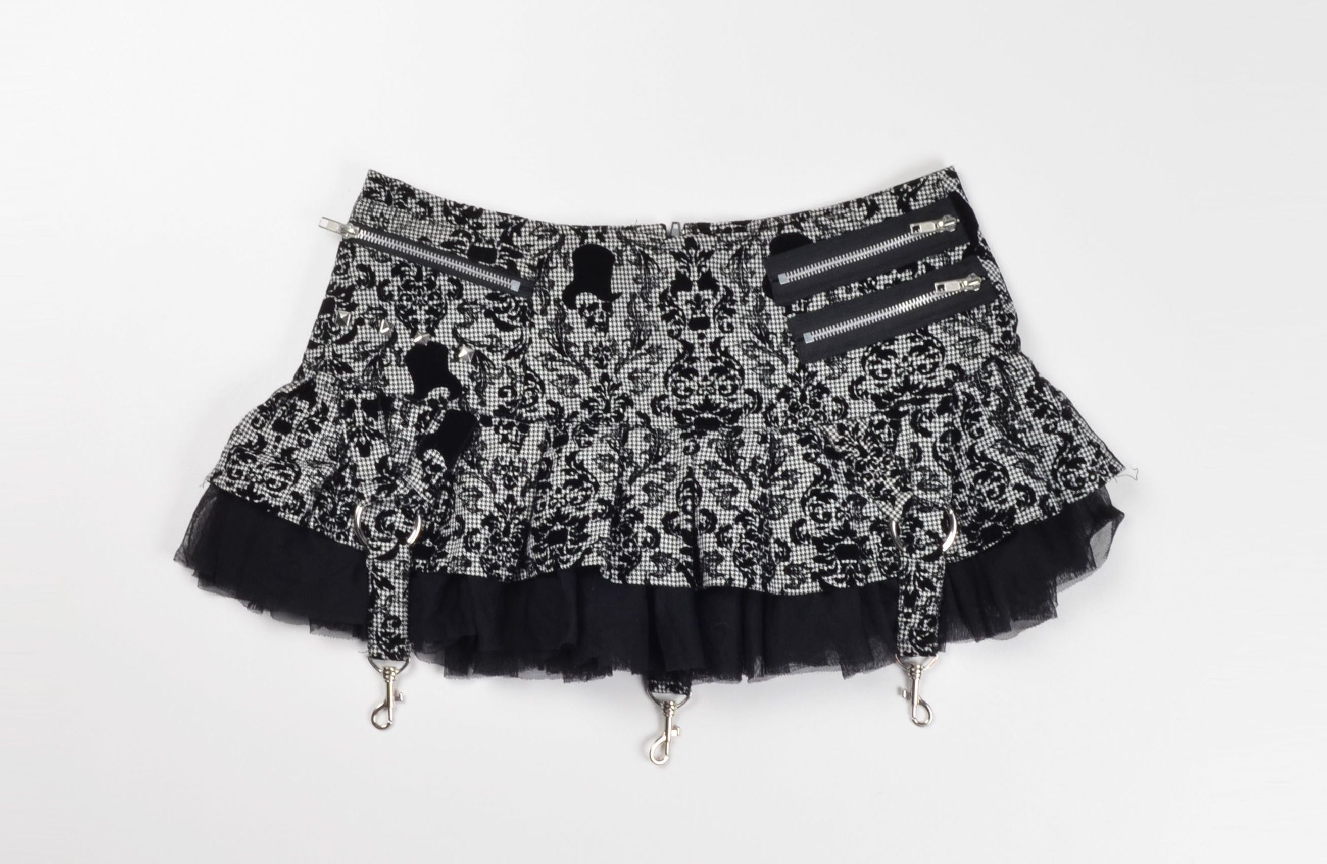 Vintage Hell Bunny Y2K Gothic Damask Punk Ruffle Tulle Zipper Skirt Size 30" / US 8 / IT 44 - 3 Thumbnail