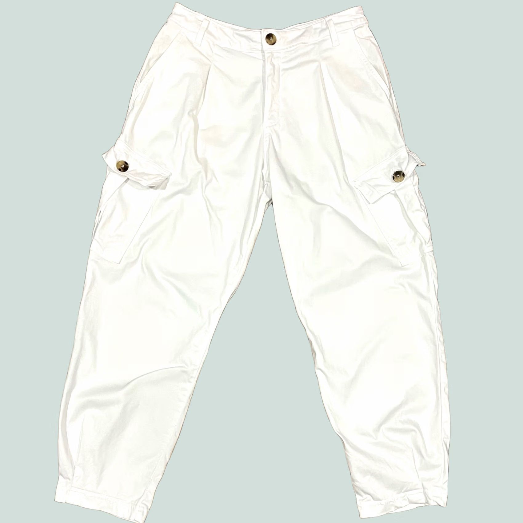 Anthropologie VINTAGE Amadi Women's White Cargo Pants Cropped Pleated Cotton Blend Sz M Size 32" / US 10 / IT 46 - 1 Thumbnail