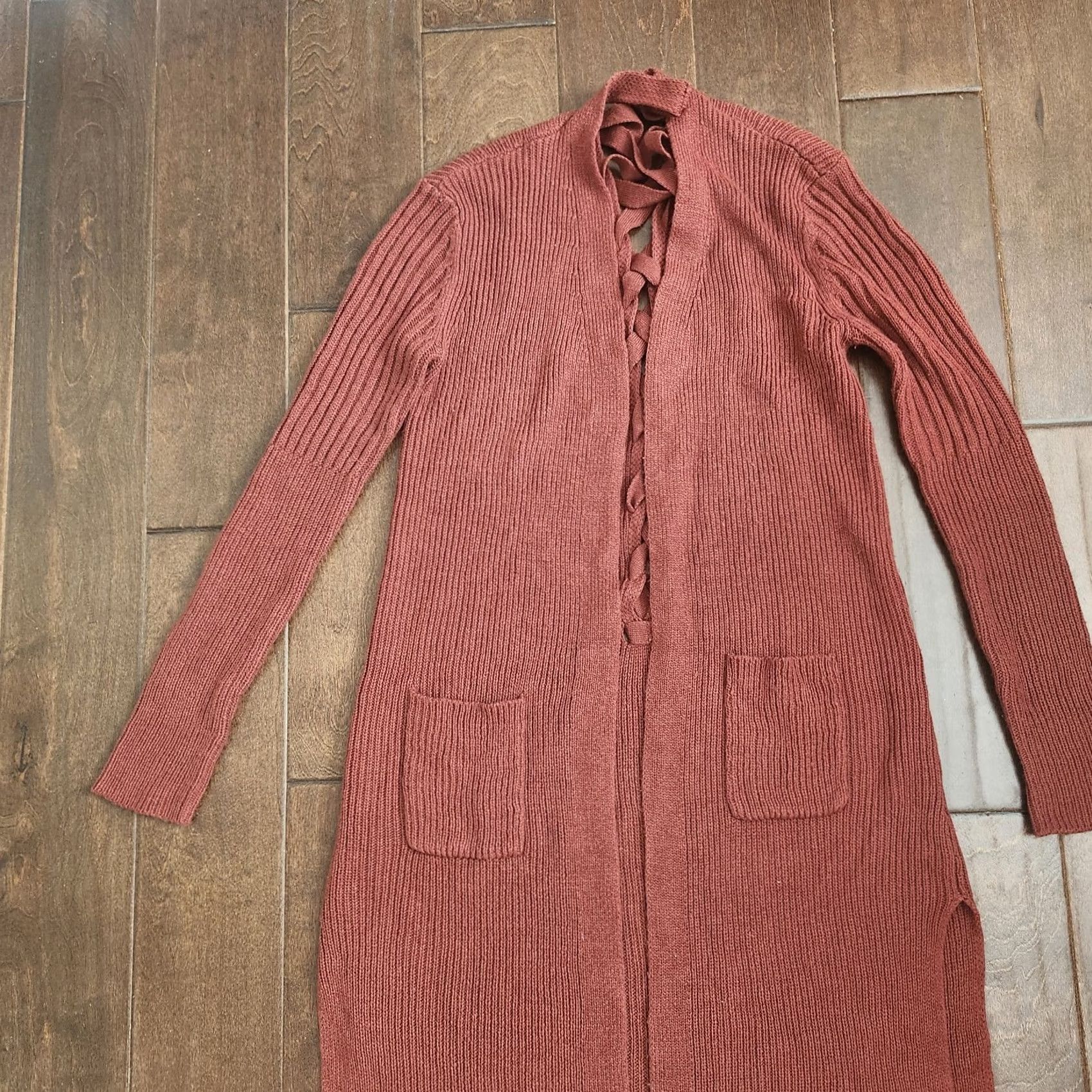 Vintage No Boundaries Cardigan Sweater Pocket Red Small 3-5 Womens Long Sleeve Regular" Size XS / US 0-2 / IT 36-38 - 4 Thumbnail