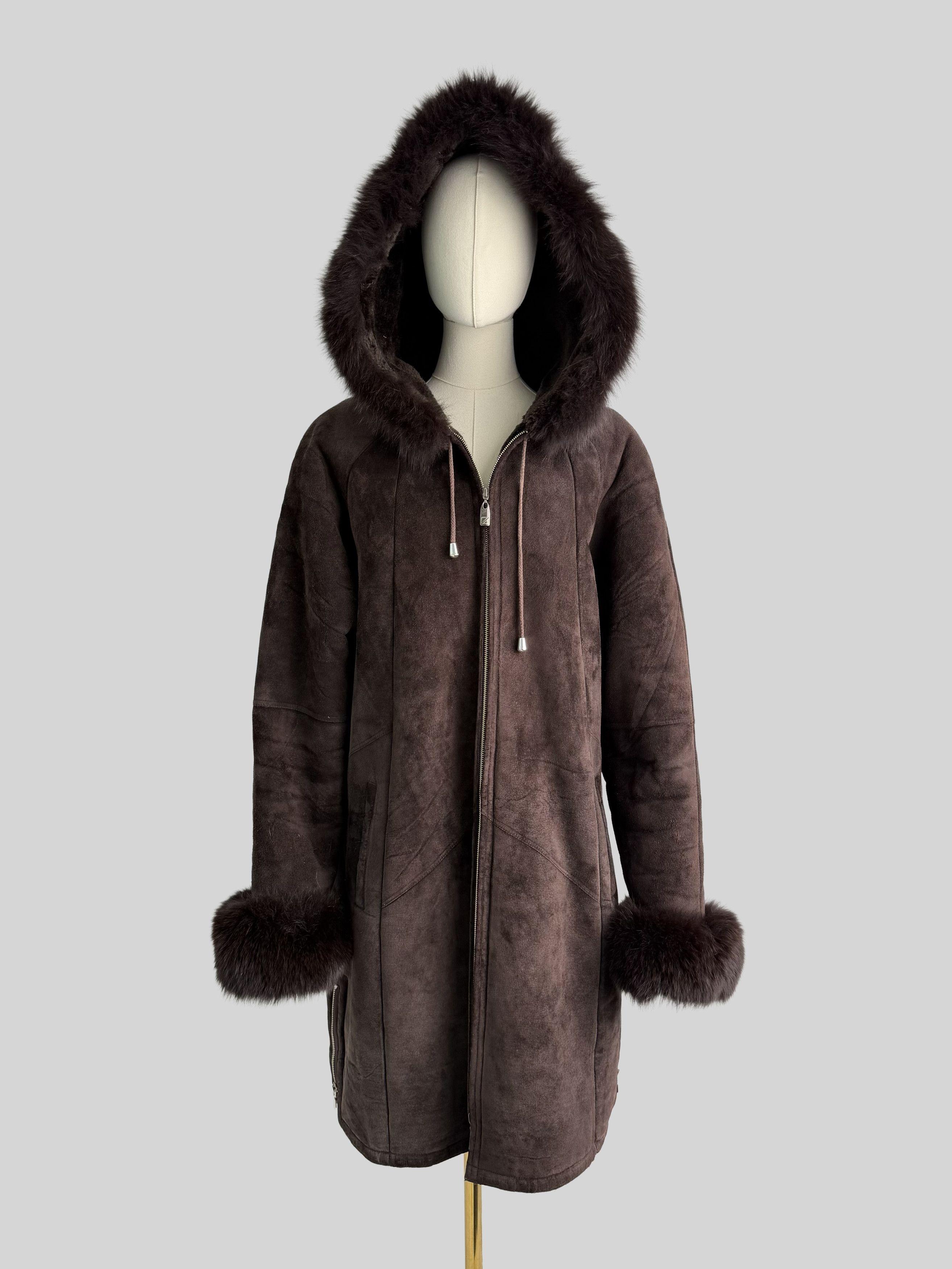Vintage Vintage Shearling Sheepskin Coat Suede Hooded Winter Y2K Size XL / US 12-14 / IT 48-50 - 2 Thumbnail