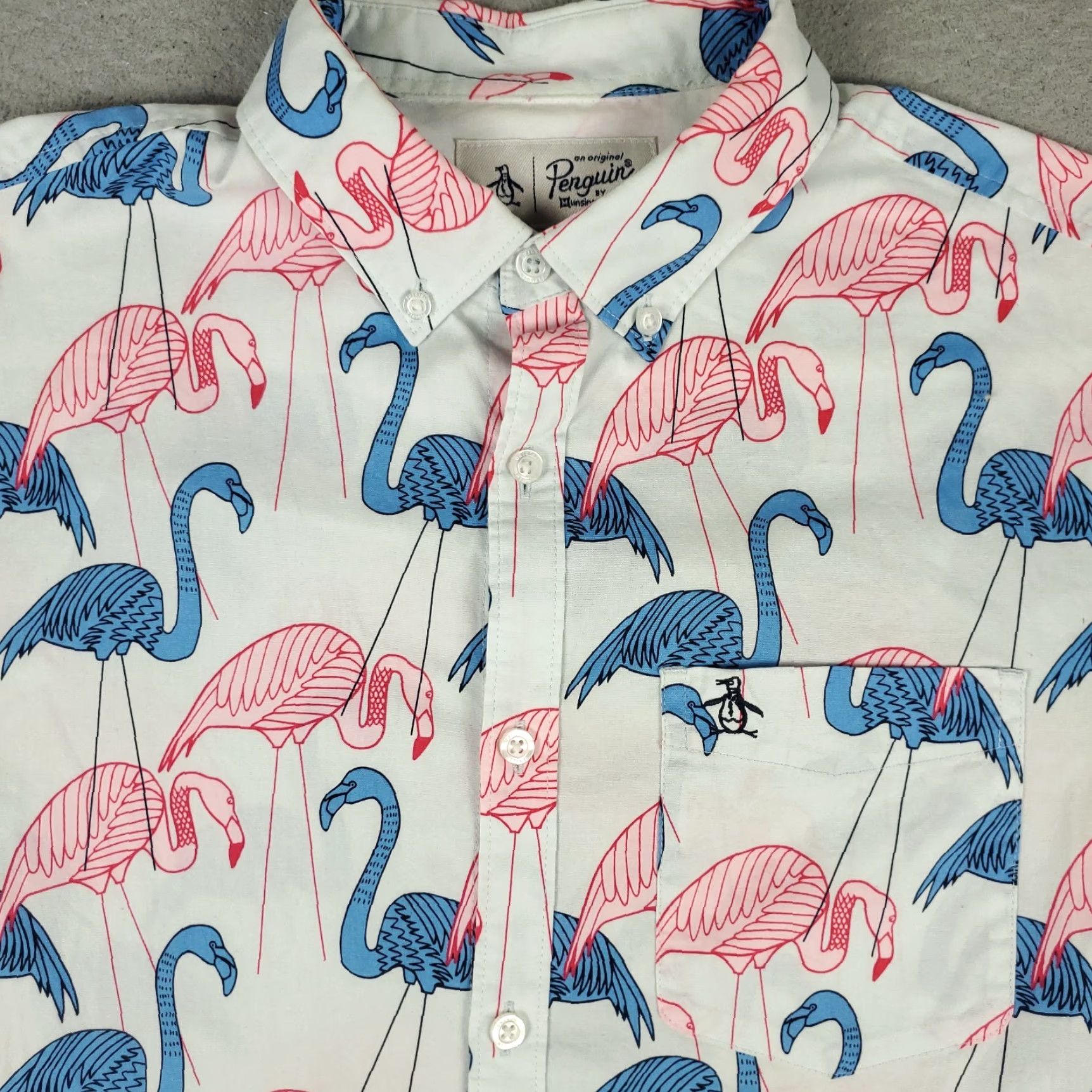 Original Penguin Penguin Shirt Mens Size Medium Blue Pink Flamingos Casual Button Up Short Sleeve Size US M / EU 48-50 / 2 - 2 Thumbnail