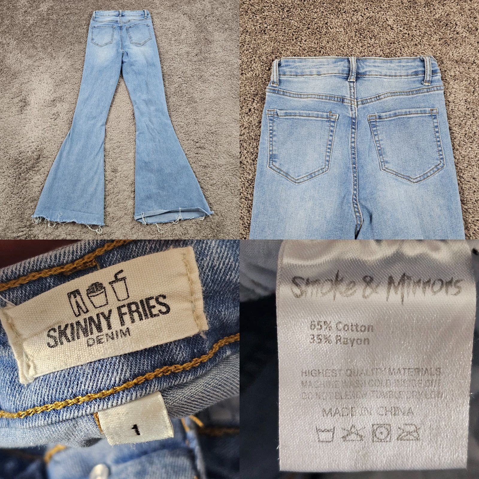 Vintage VINTAGE Skinny Fries Women's Flare Jeans High Rise Light Wash Distressed 22x30 Size 25" / US 0 / IT 36 - 8 Thumbnail