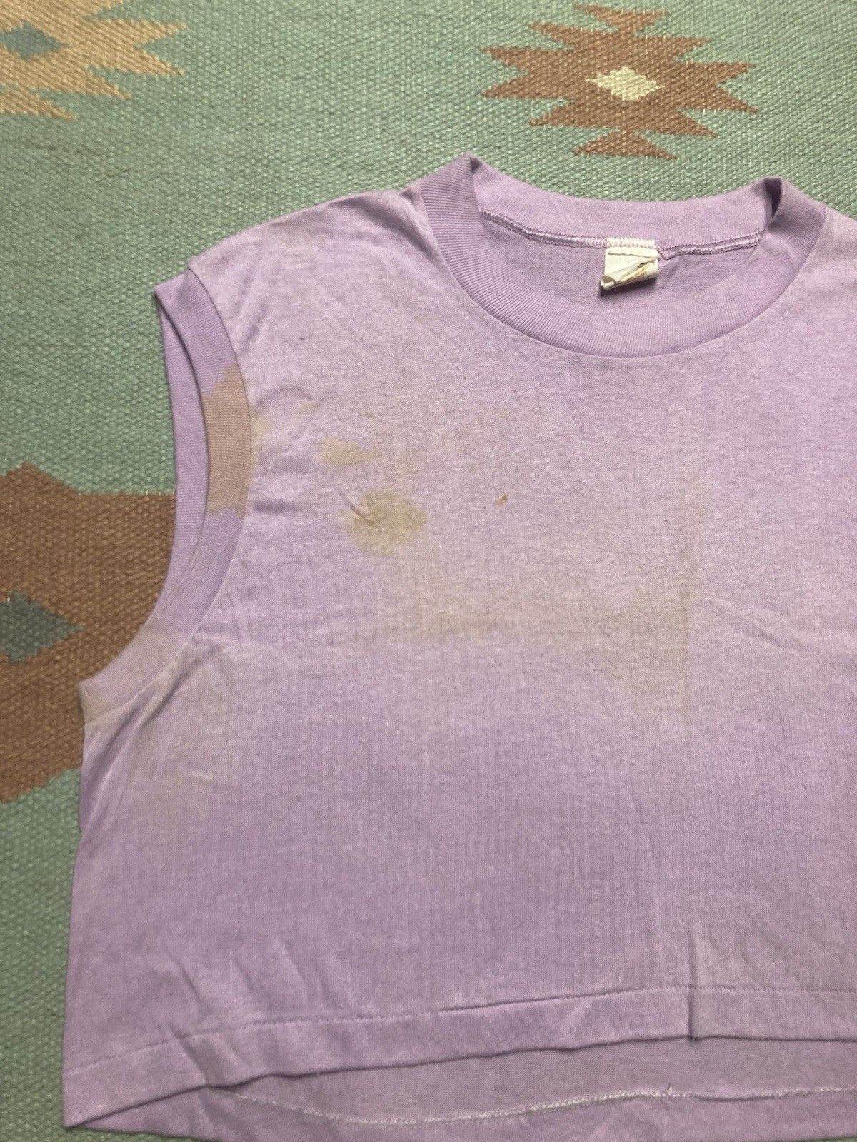 Vintage Vintage 70s t shirt lilac blank stained soft cropped XL Size XL / US 12-14 / IT 48-50 - 3 Thumbnail
