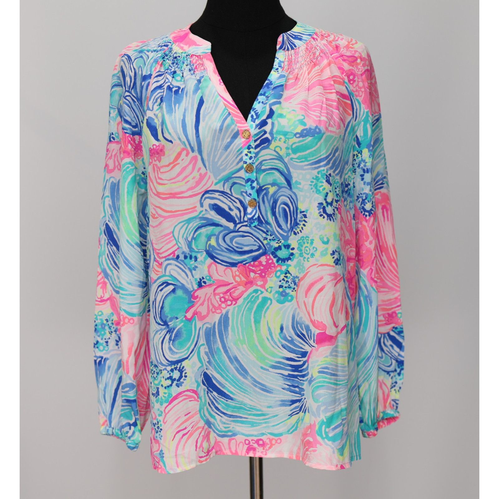 Lilly Pulitzer LILLY PULITZER Elsa Silk LS Beach Please Top Blouse Sz XS Size XS / US 0-2 / IT 36-38 - 2 Thumbnail