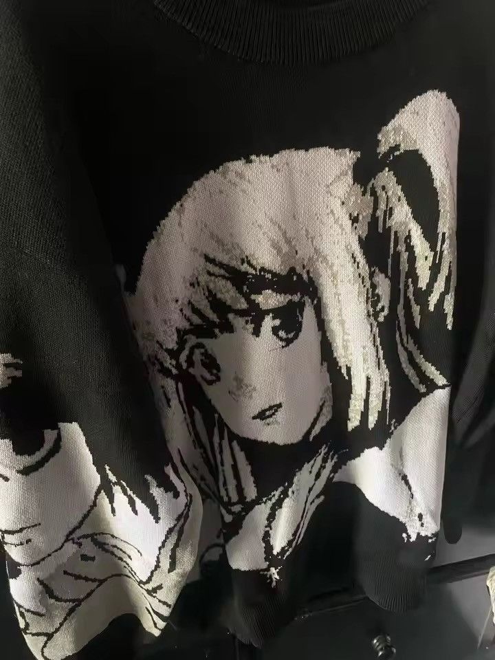 Japanese Brand Anime Knit Sweater Black White Oversized Jumper Size US L / EU 52-54 / 3 - 11 Thumbnail