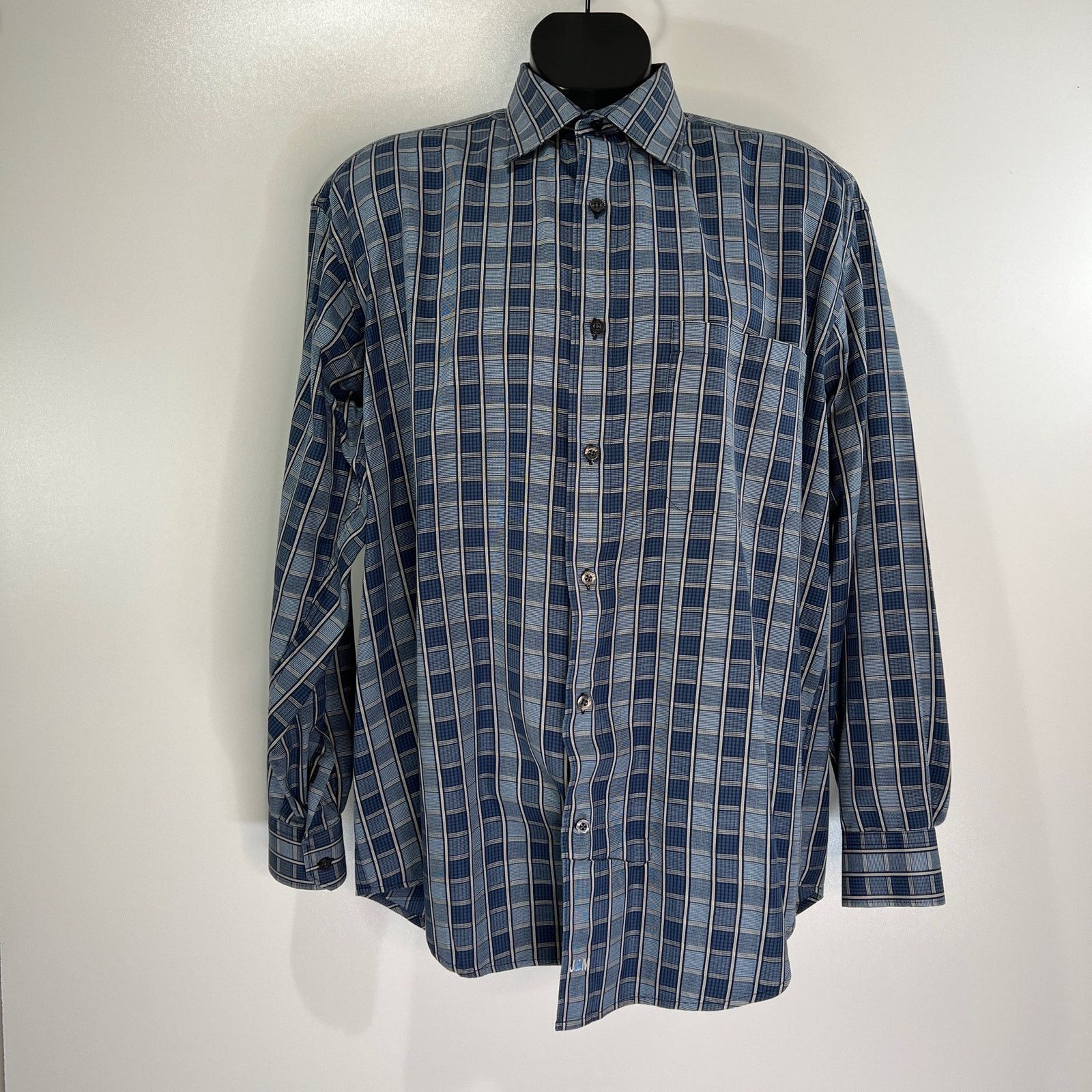 Johnston & Murphy Johnston & Murphy Button Up Shirt Check Stripes Blue Cotton Size US L / EU 52-54 / 3 - 7 Thumbnail