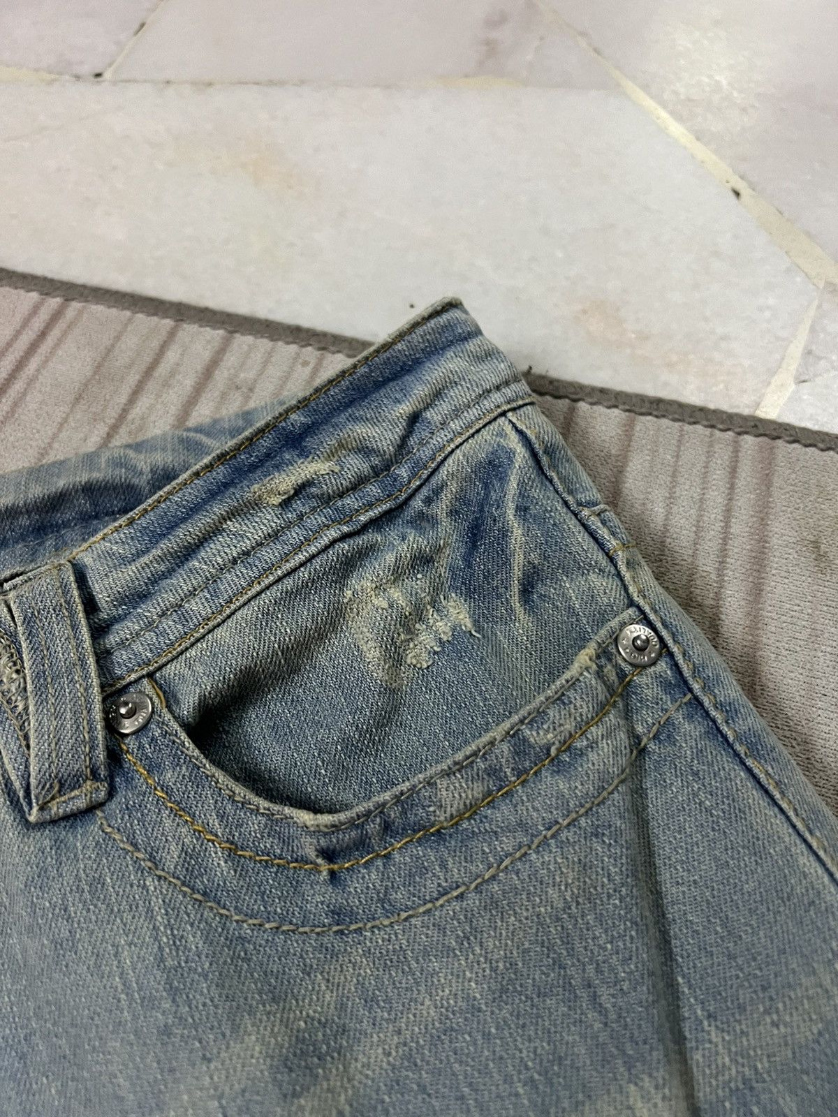 Japanese Brand 💥Flare💥Marna Clef De Sol Faded Distress Jean Size US 32 / EU 48 - 10 Thumbnail