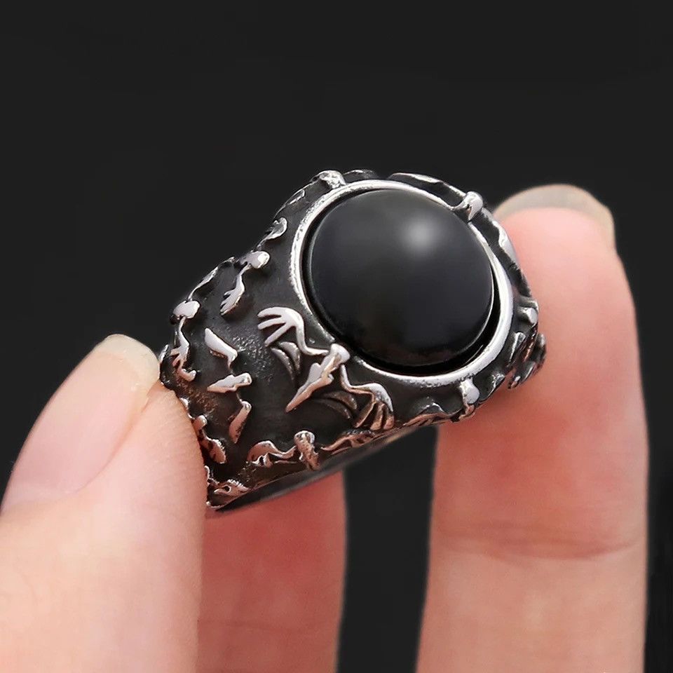 Jewelry Gothic Vintage Black Tiger Eye Natural Stone Rings Size ONE SIZE - 1 Thumbnail