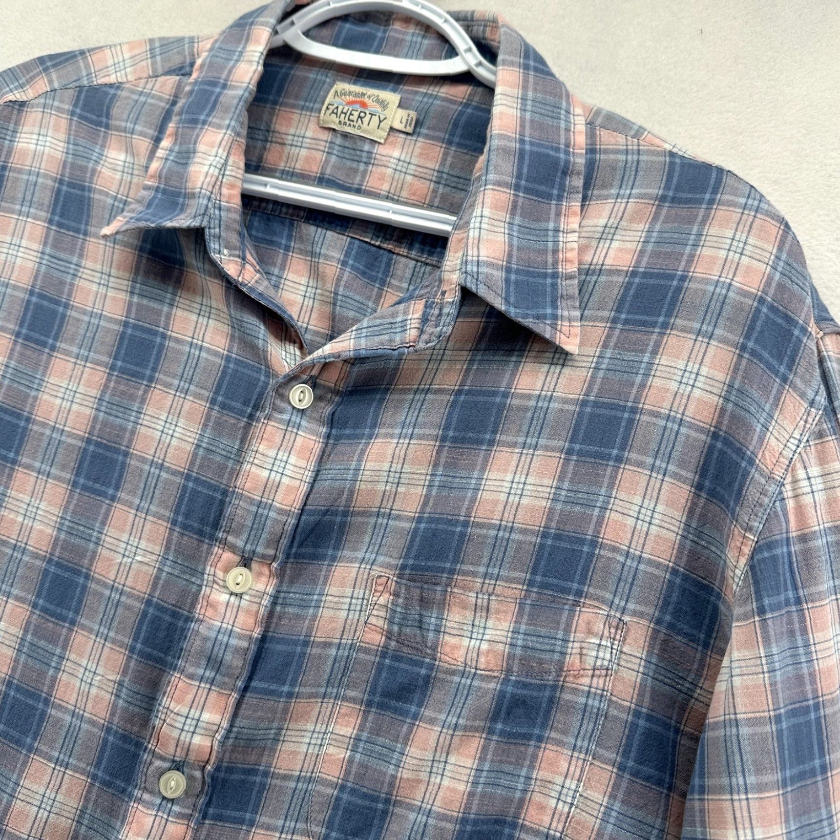 Faherty Faherty Shirt Mens Large Blue Pink Plaid Button Front Cotton Casual Long Sleeve Size US L / EU 52-54 / 3 - 2 Thumbnail