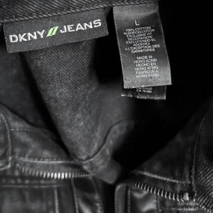 DKNY 🧿black denim jacket w/ leather inserts, helmut lang homage Size US L / EU 52-54 / 3 - 2 Thumbnail